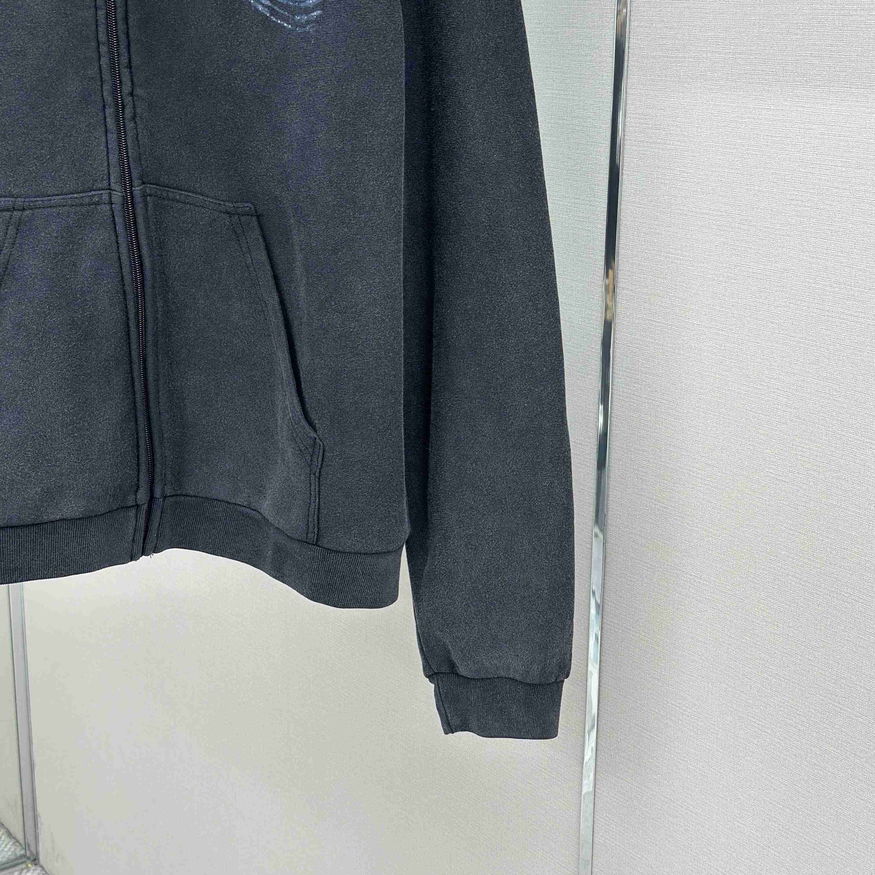 Balenciaga Washed Crayon Political Zip-Up Hoodie Regular Fit In Faded Black - DopestKickz