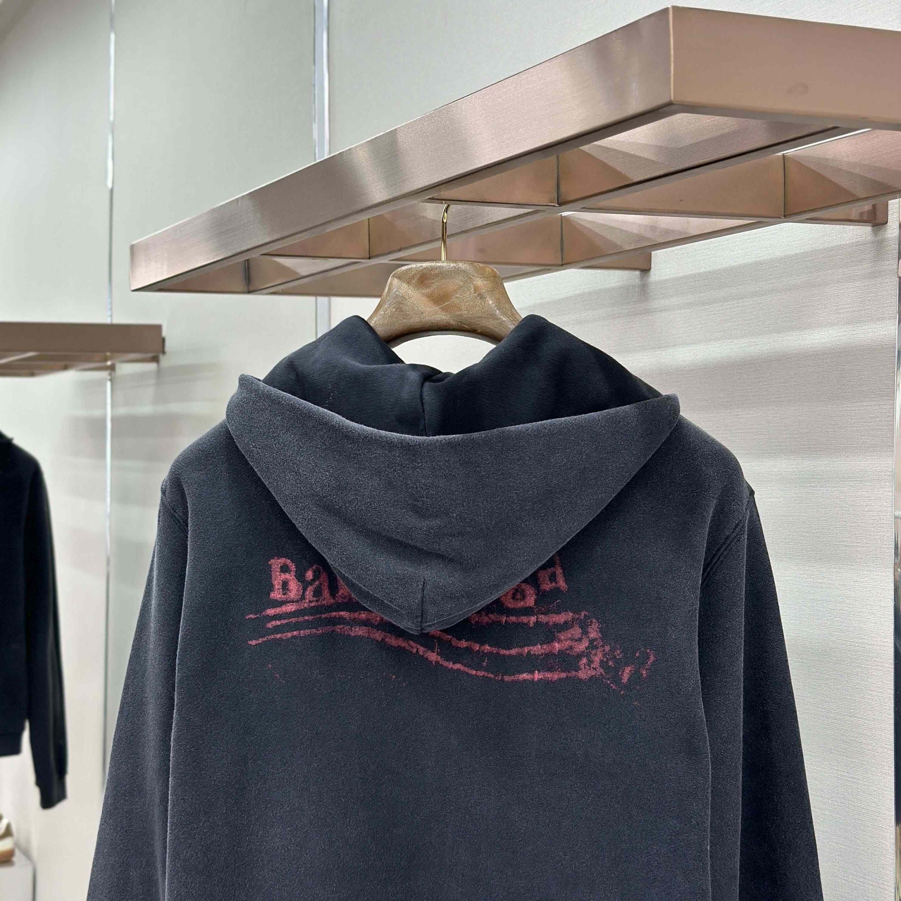 Balenciaga Washed Crayon Political Zip-Up Hoodie Regular Fit In Faded Black - DopestKickz
