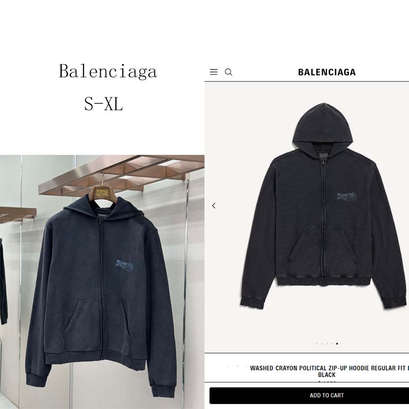Balenciaga Washed Crayon Political Zip-Up Hoodie Regular Fit In Faded Black - DopestKickz