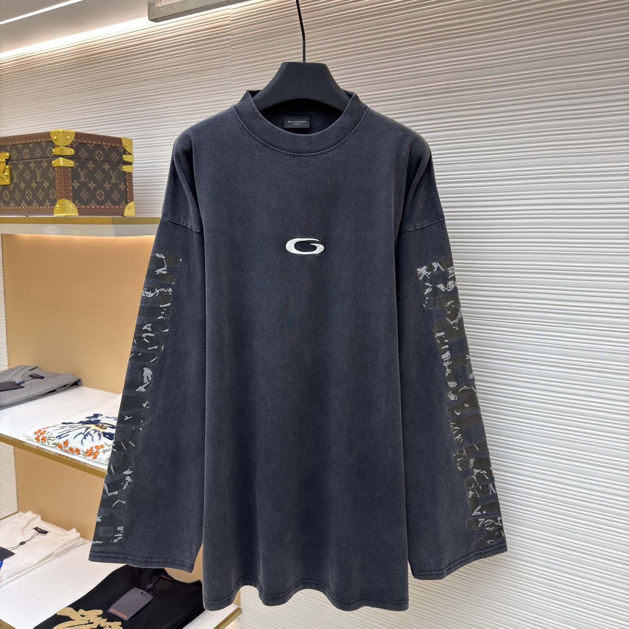 Balenciaga Men's Transparent Tape Shifted Oversized Long Sleeve T-shirt - DopestKickz