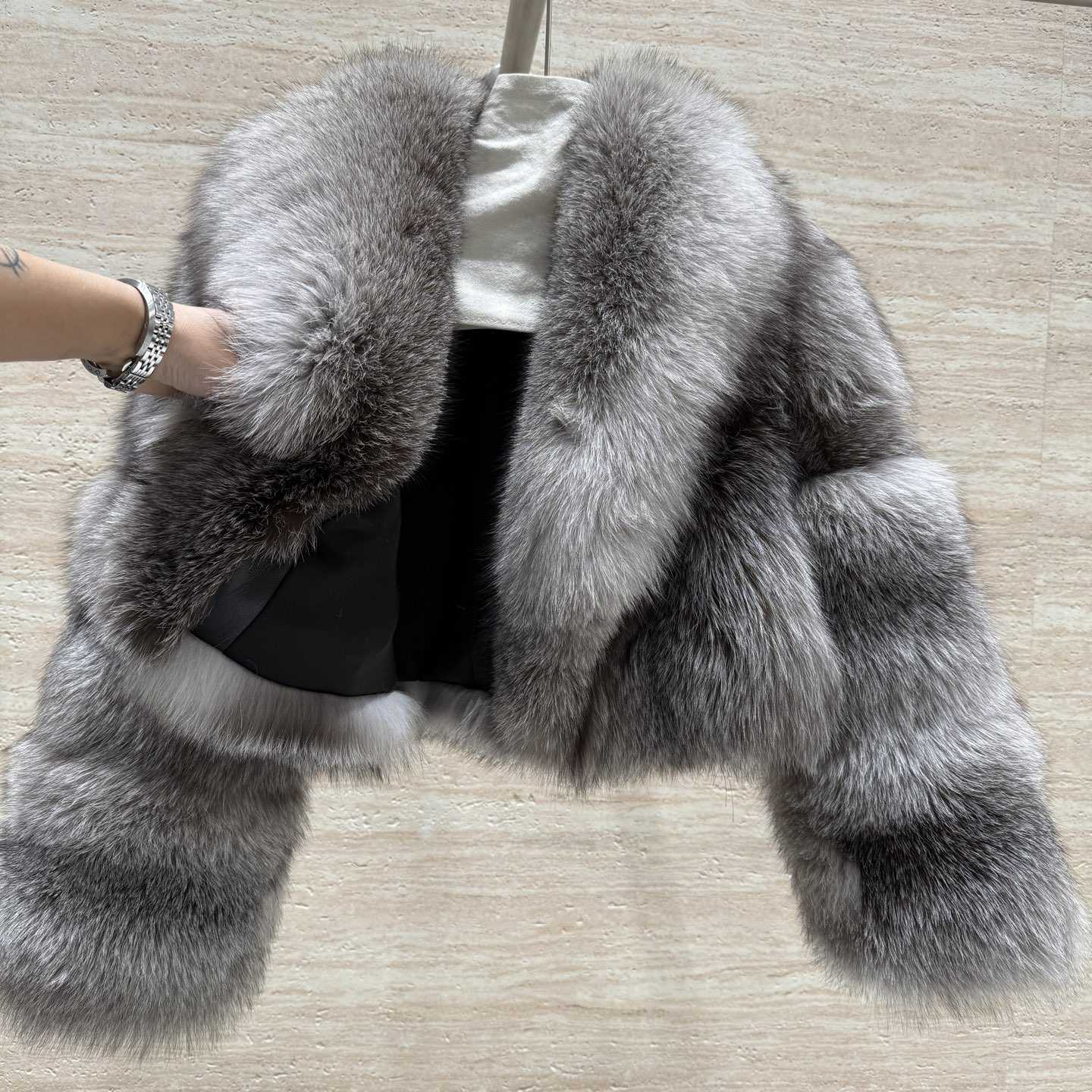 Fendi Fox Fur Cropped Turn Down Collar Coat - DopestKickz