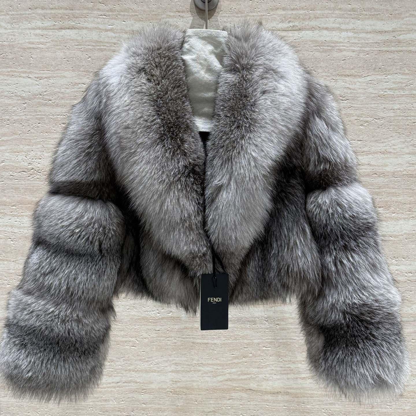 Fendi Fox Fur Cropped Turn Down Collar Coat - DopestKickz