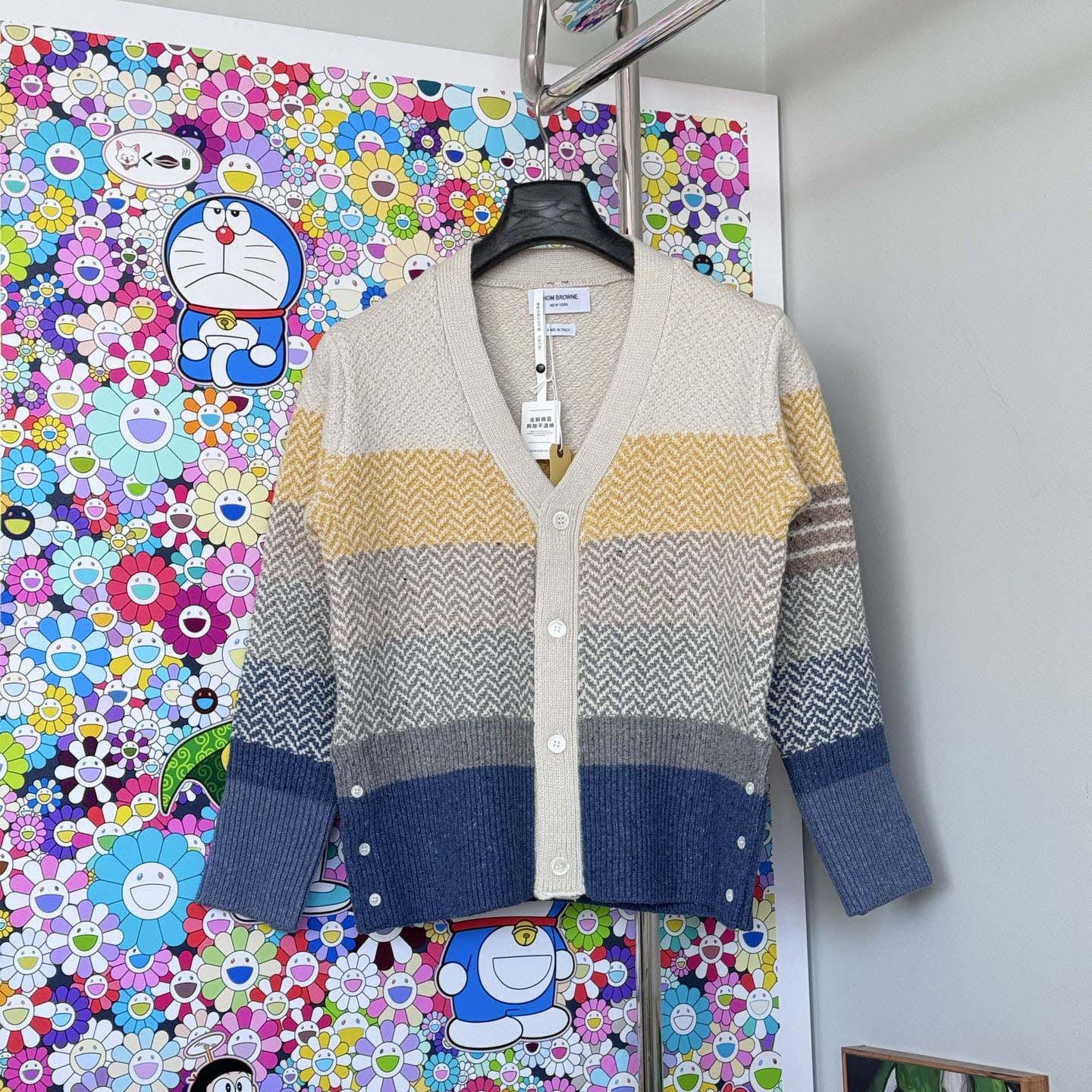 Thom Browne Striped Herringbone Jacquard Classic Cardigan 'Seasonal Multicolor' - DopestKickz