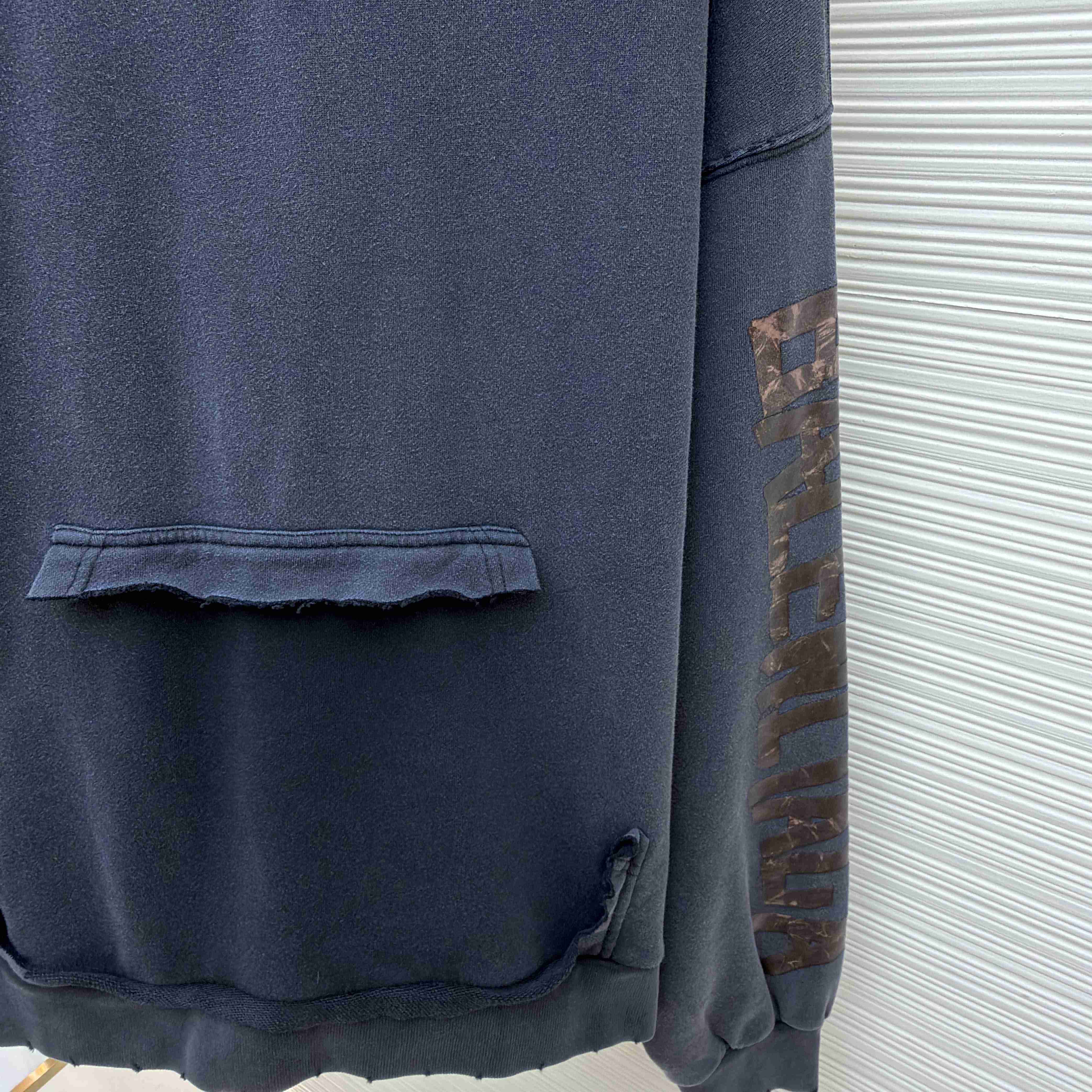 Balenciaga Transparent Tape Ripped Pocket Hoodie In Faded Black - DopestKickz