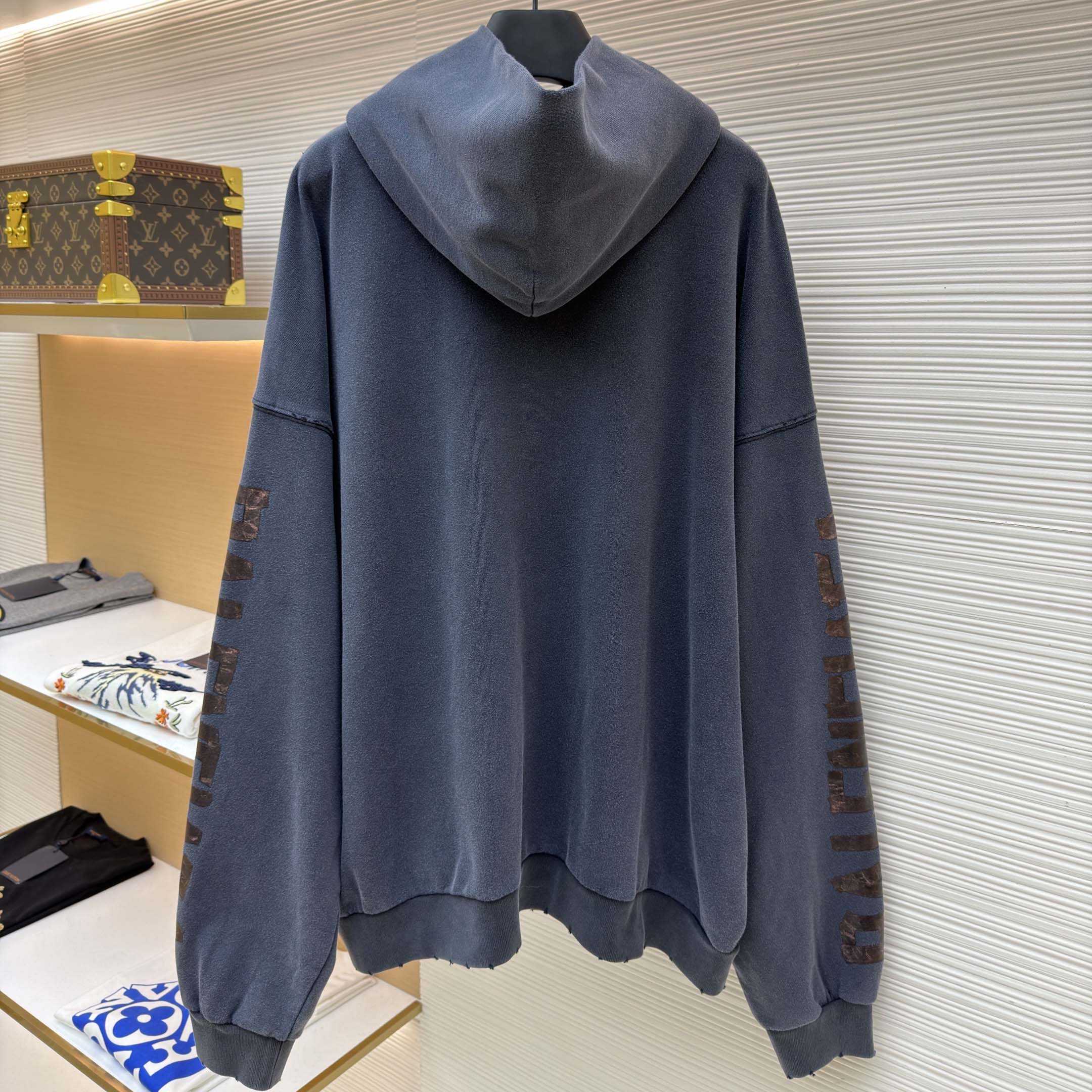 Balenciaga Transparent Tape Ripped Pocket Hoodie In Faded Black - DopestKickz