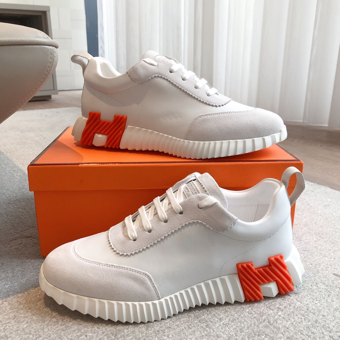 Hermes  Paris  Bouncing Calf  Sneaker  White - DopestKickz