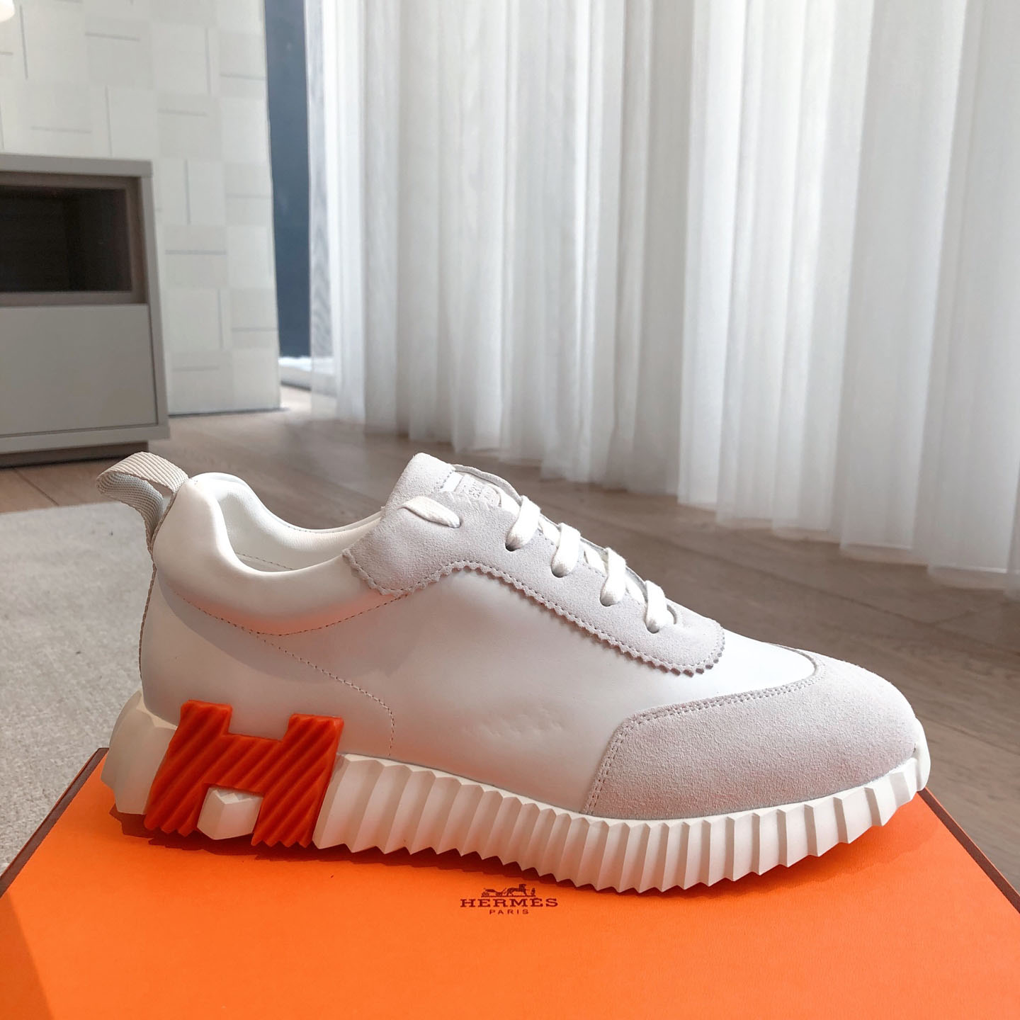 Hermes  Paris  Bouncing Calf  Sneaker  White - DopestKickz
