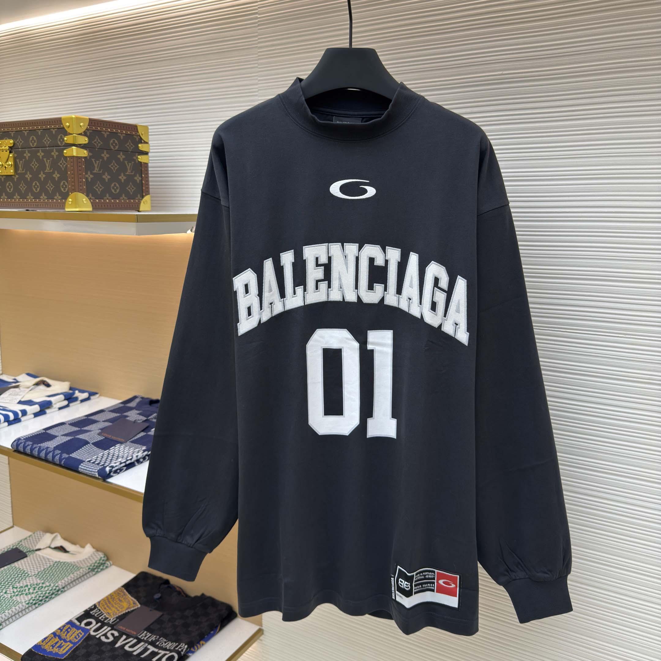 Balenciaga Basketball Series - Long Sleeve T-Shirt Large Fit In Washed Black - DopestKickz