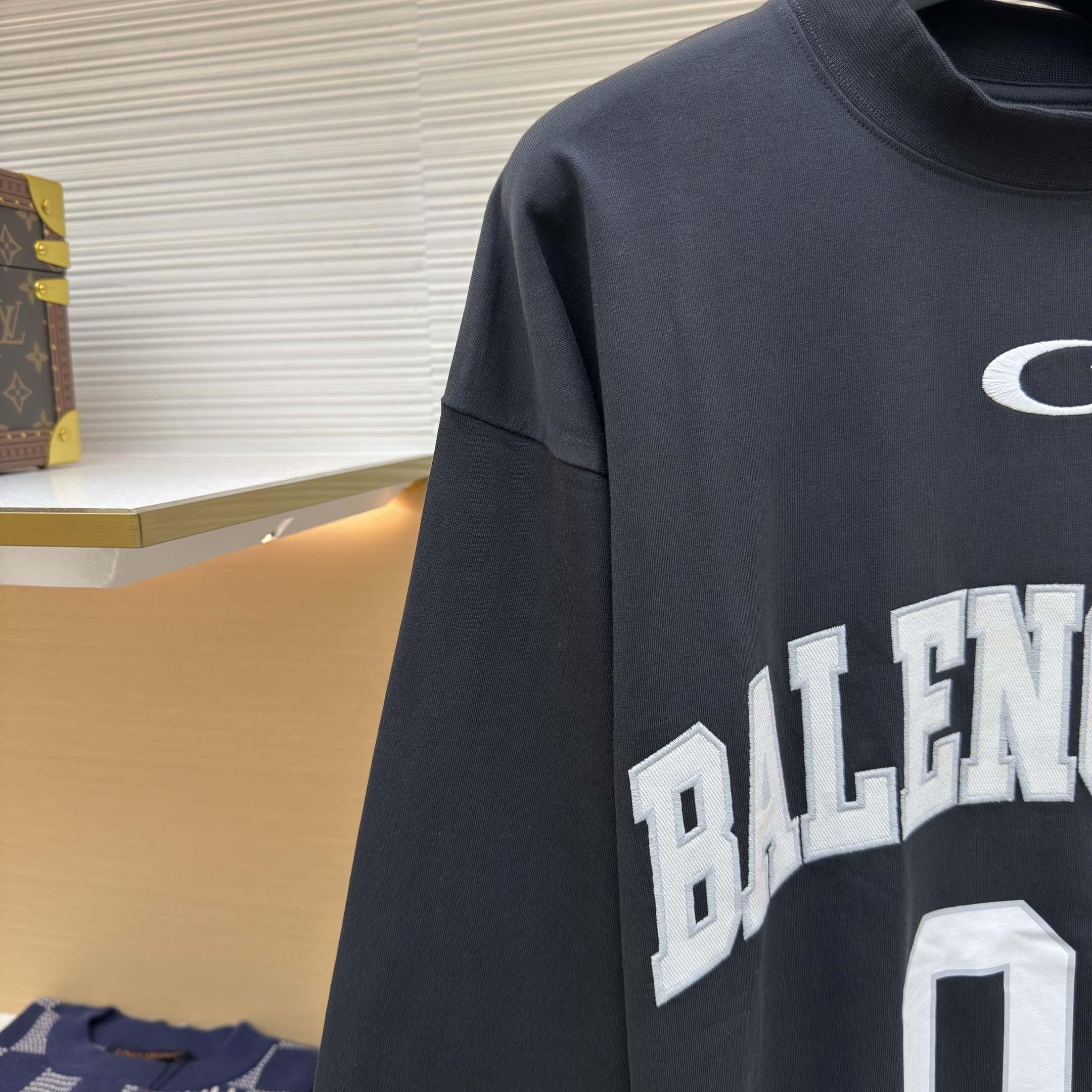Balenciaga Basketball Series - Long Sleeve T-Shirt Large Fit In Washed Black - DopestKickz