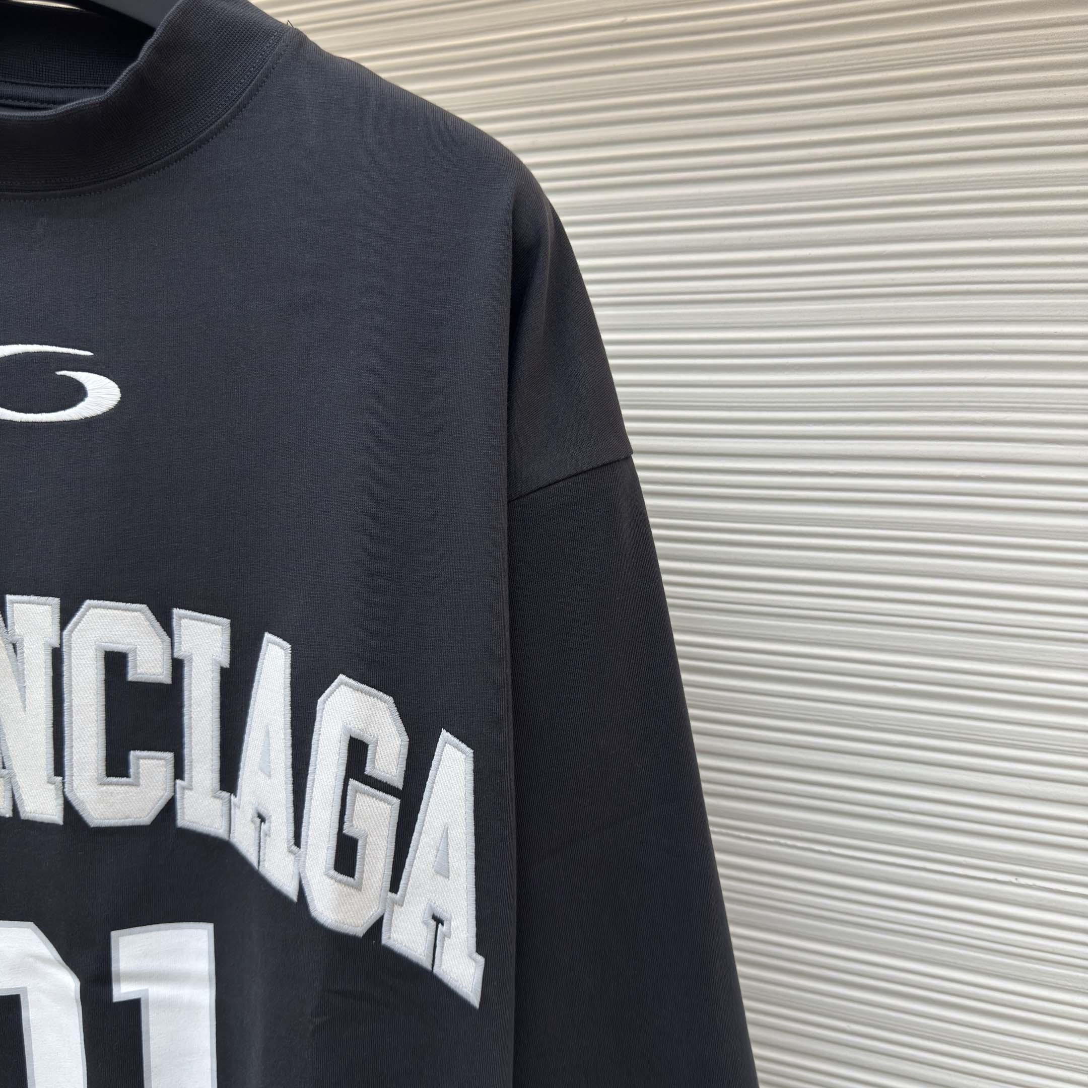 Balenciaga Basketball Series - Long Sleeve T-Shirt Large Fit In Washed Black - DopestKickz