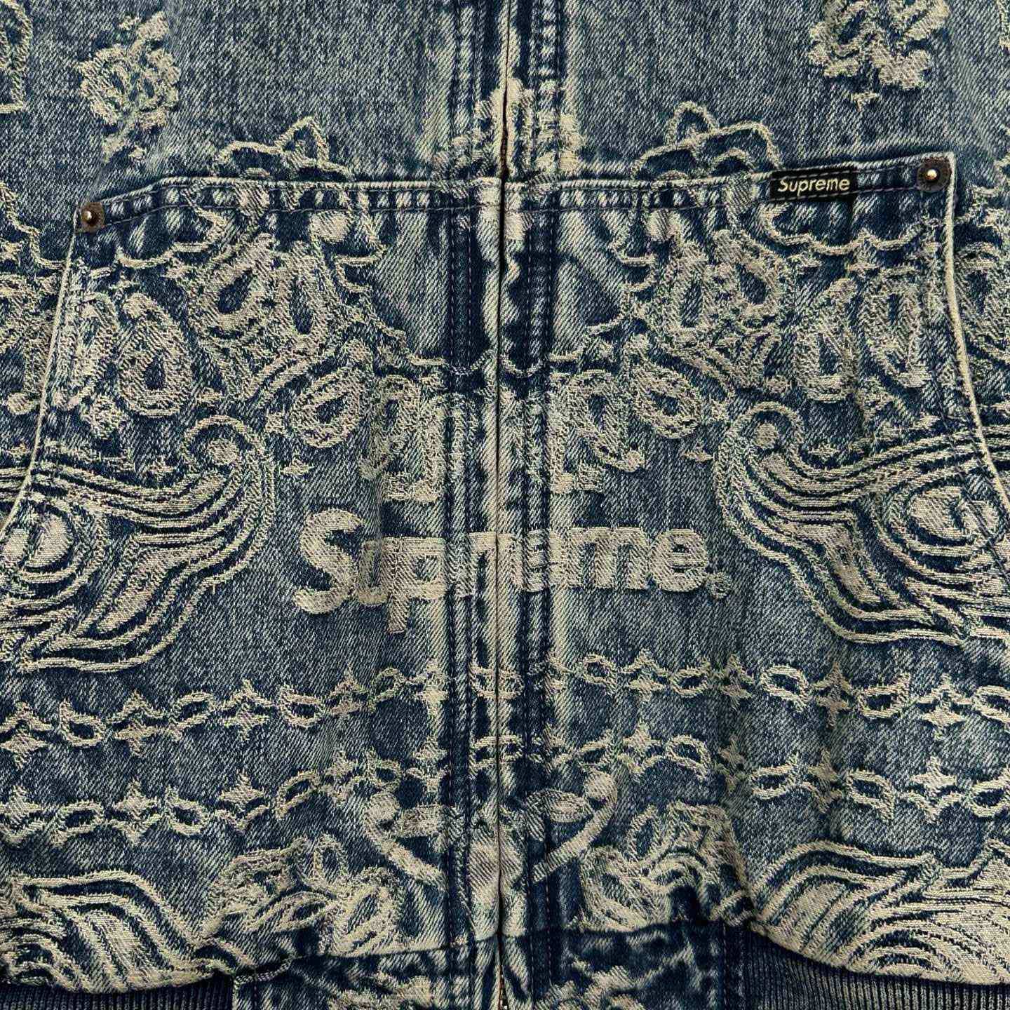 Supreme Bandana Jacquard Denim Hooded Work Jacket 'Blue' - DopestKickz