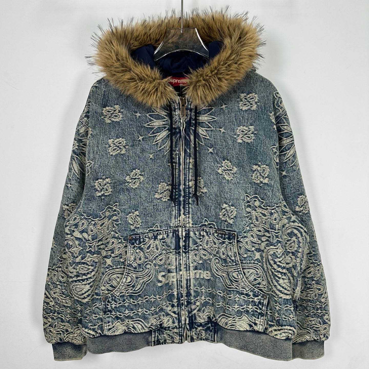 Supreme Bandana Jacquard Denim Hooded Work Jacket 'Blue' - DopestKickz