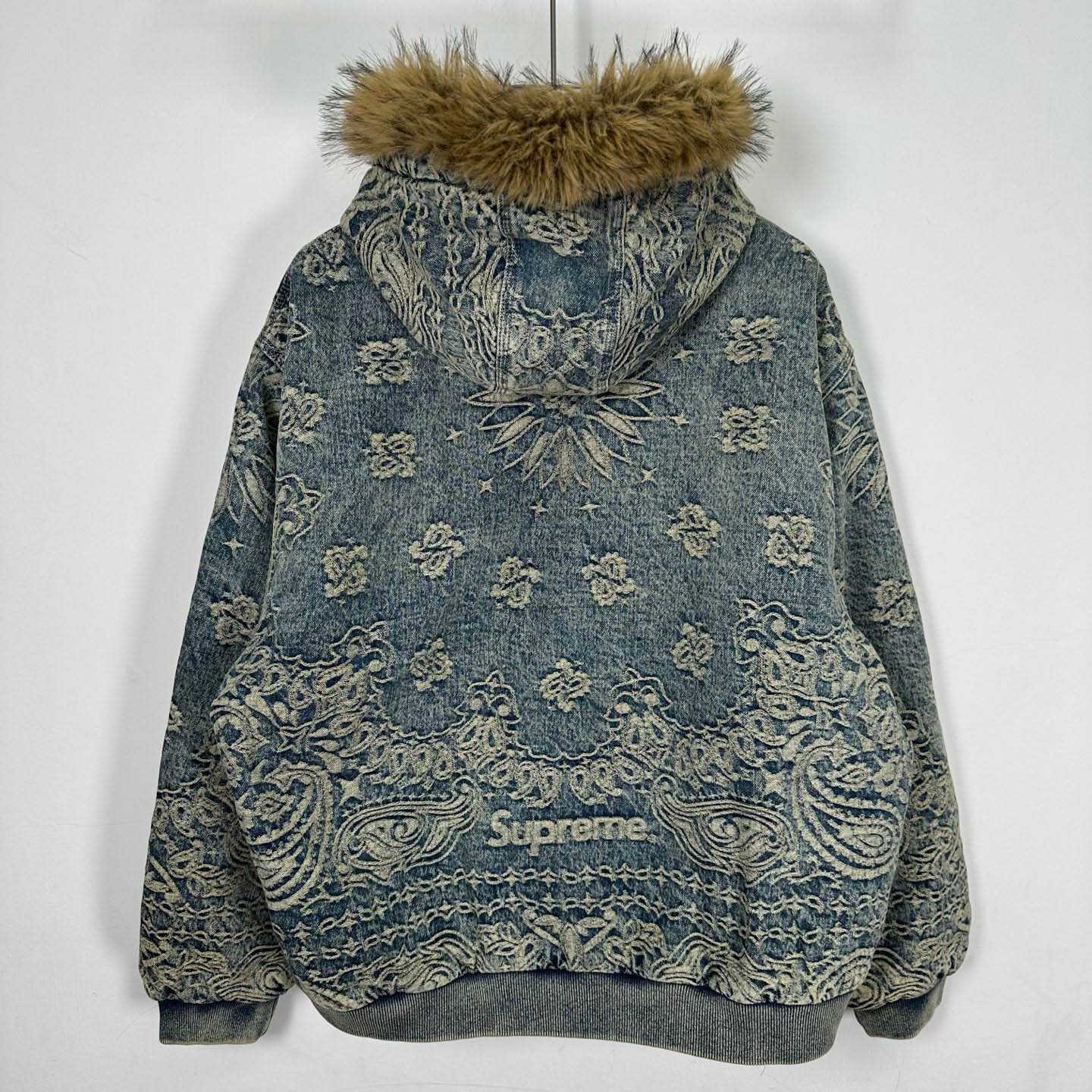 Supreme Bandana Jacquard Denim Hooded Work Jacket 'Blue' - DopestKickz