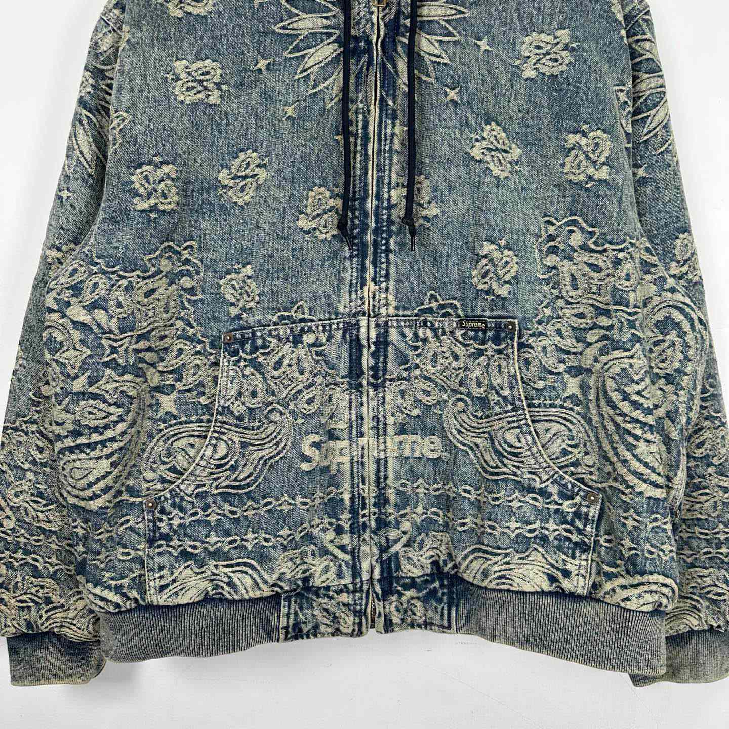 Supreme Bandana Jacquard Denim Hooded Work Jacket 'Blue' - DopestKickz