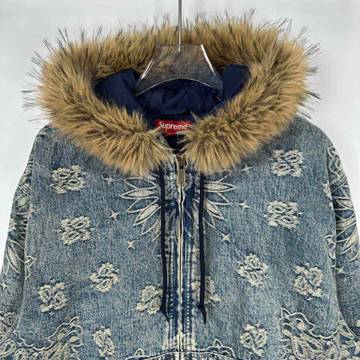 Supreme Bandana Jacquard Denim Hooded Work Jacket 'Blue' - DopestKickz