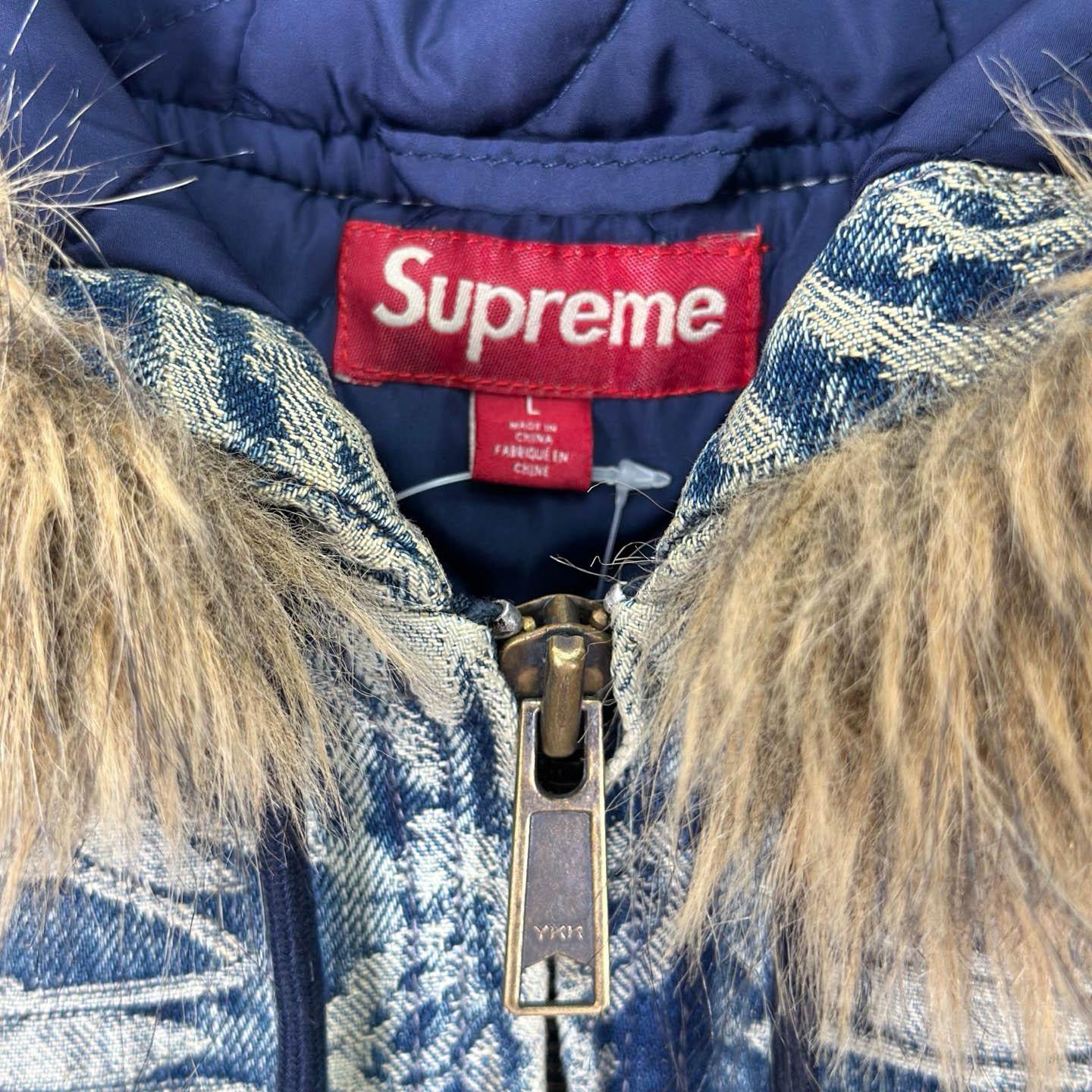 Supreme Bandana Jacquard Denim Hooded Work Jacket 'Blue' - DopestKickz