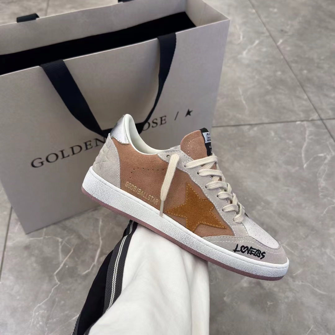 Golden Goose Ball Star in suede with orange star and silver metallic heel tab - DopestKickz