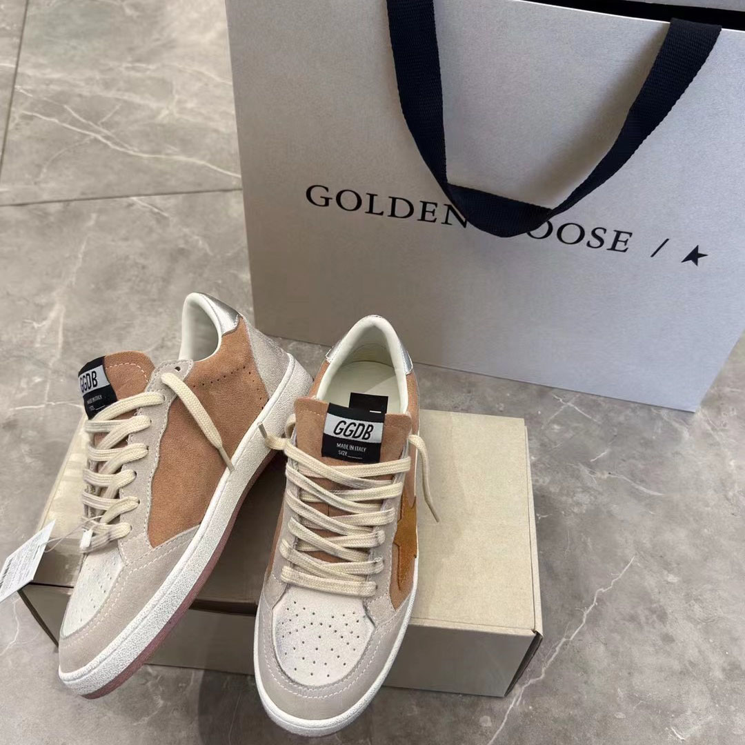 Golden Goose Ball Star in suede with orange star and silver metallic heel tab - DopestKickz