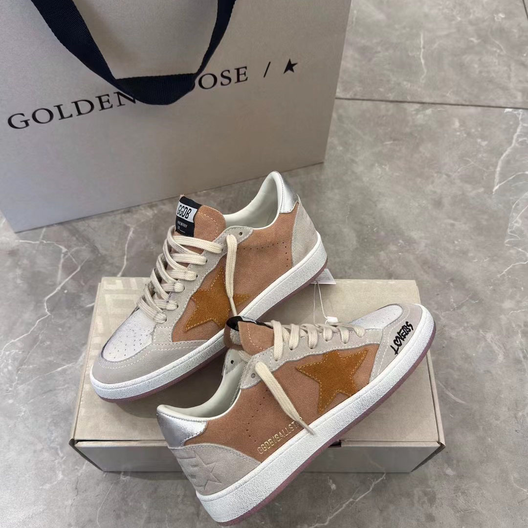 Golden Goose Ball Star in suede with orange star and silver metallic heel tab - DopestKickz