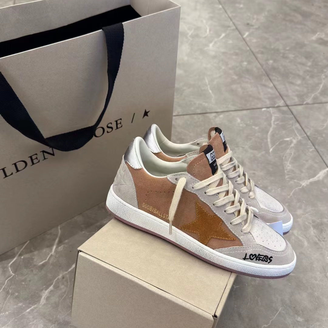 Golden Goose Ball Star in suede with orange star and silver metallic heel tab - DopestKickz