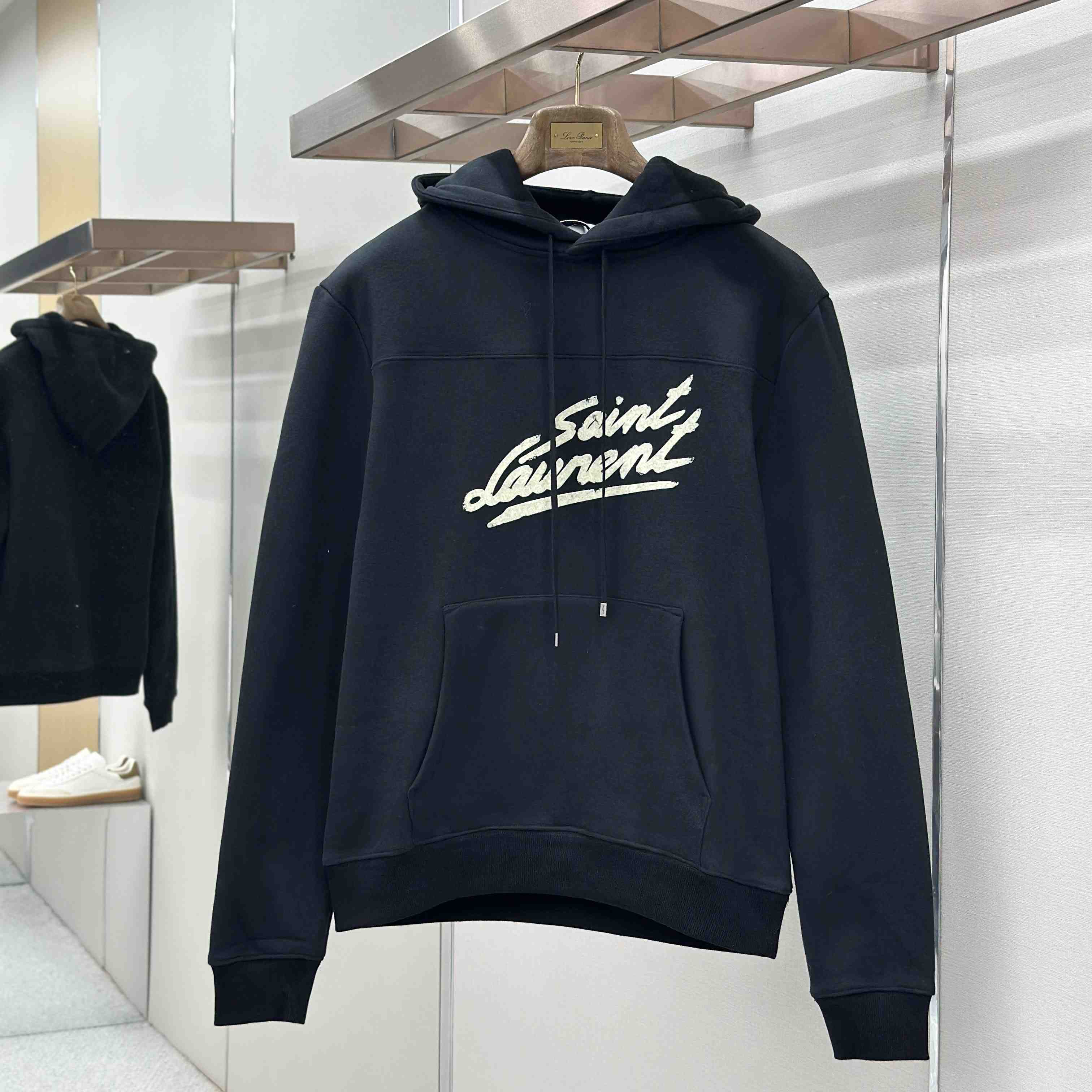 Saint Laurent Scipt Logo Hoodie 'Noir/Naturel' - DopestKickz