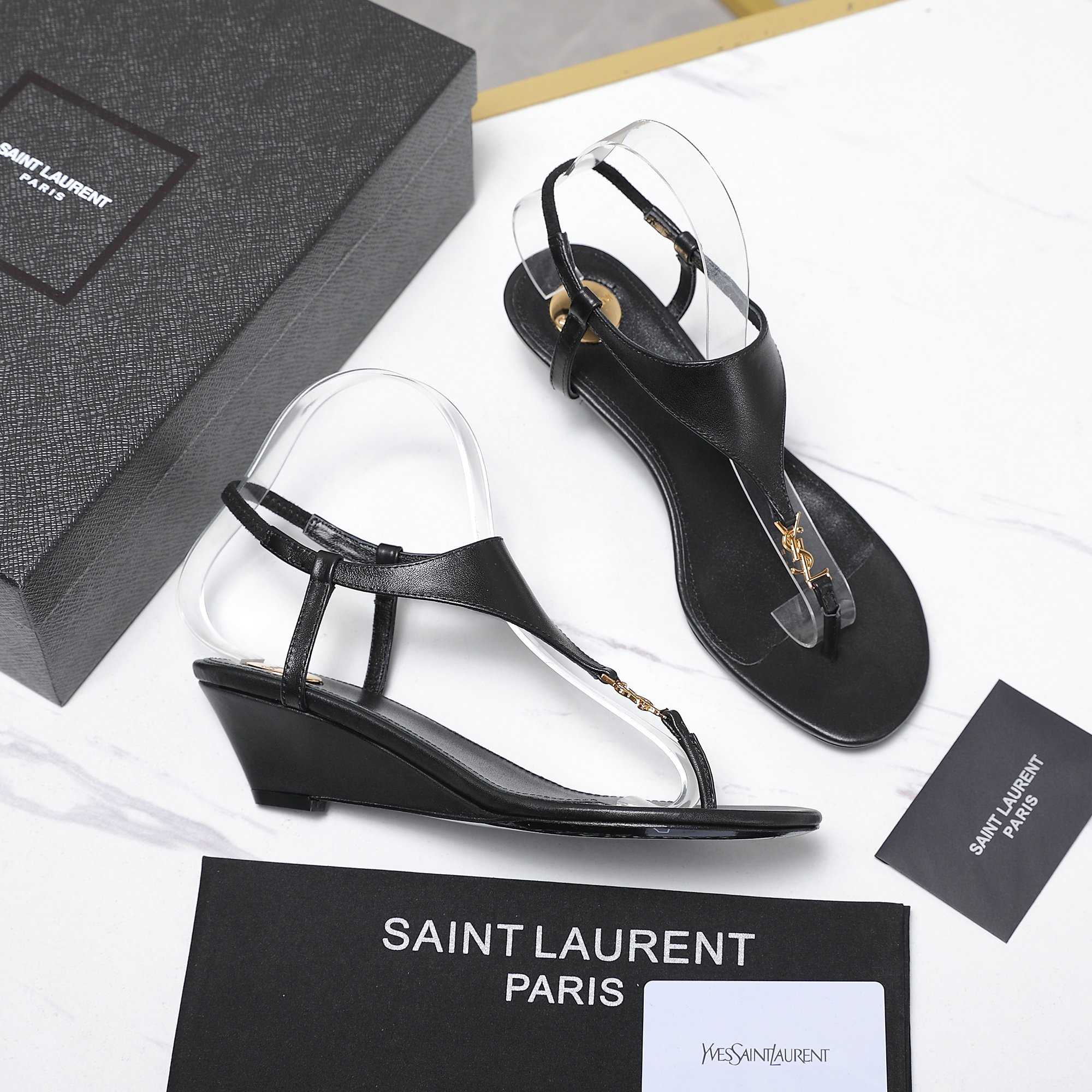Saint Laurent Leather Sandals - DopestKickz