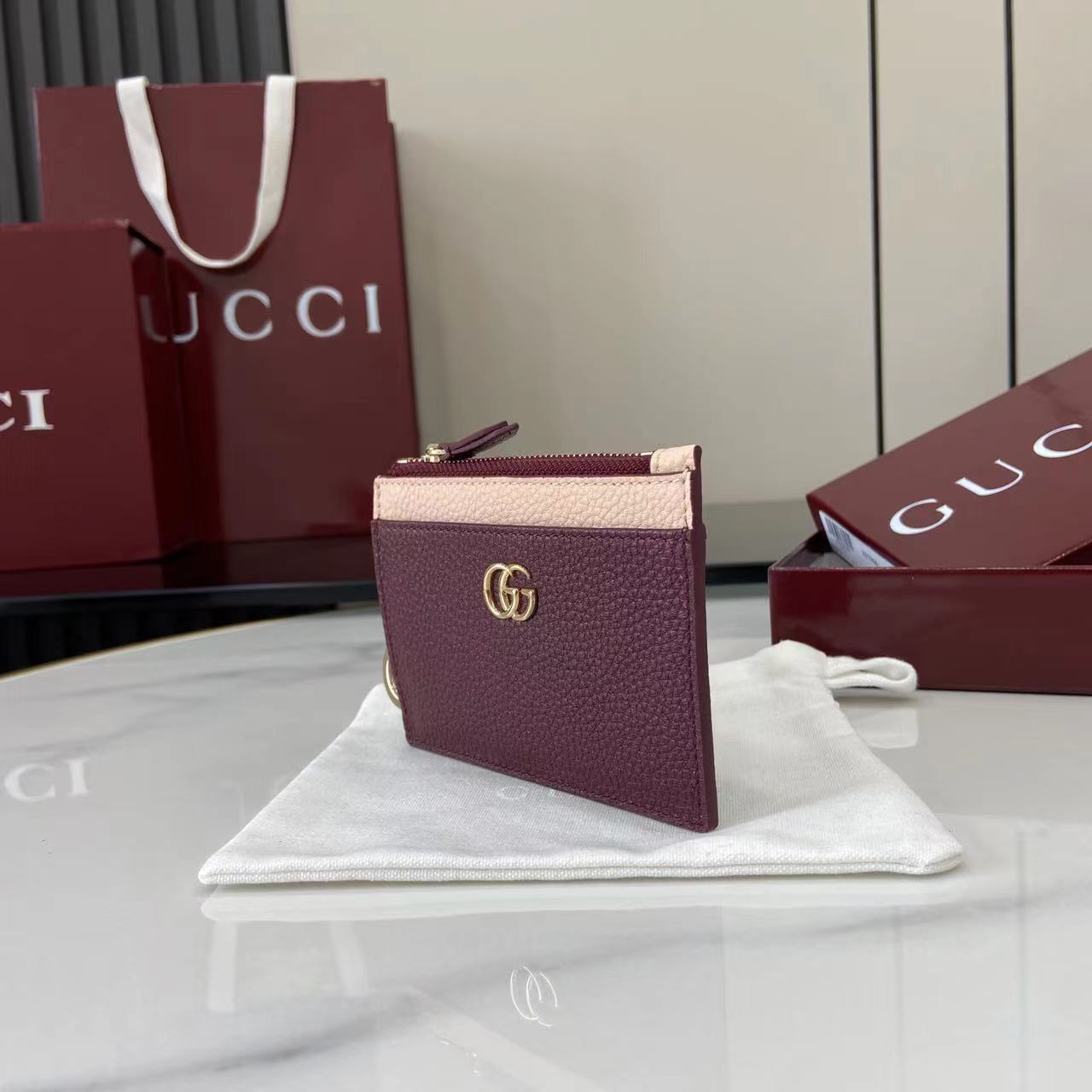 Gucci Bi-color GG Marmont Zip Key Pouch - DopestKickz