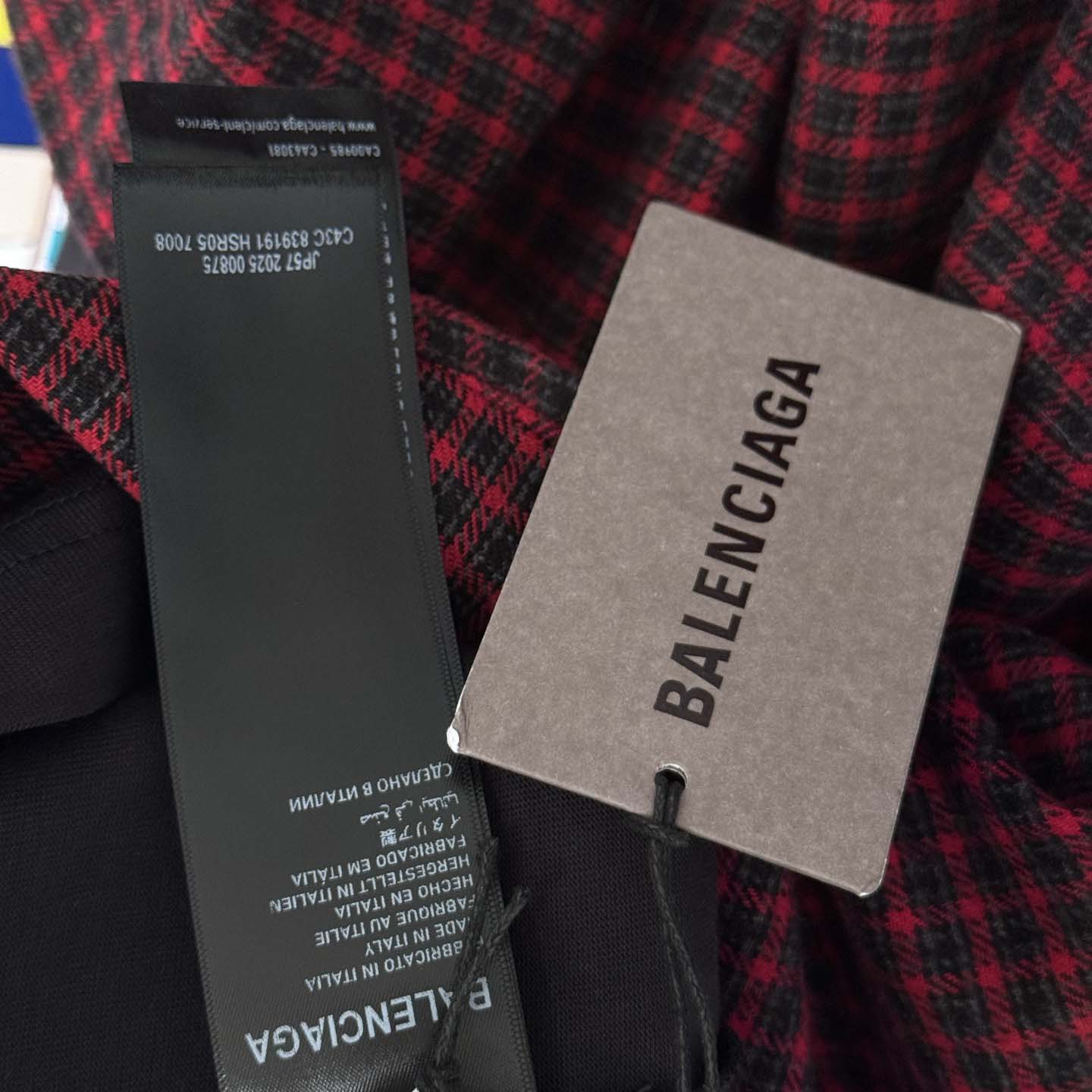 Balenciaga Patched Shirt In Red Check Flannel And Black Dry Jersey - DopestKickz