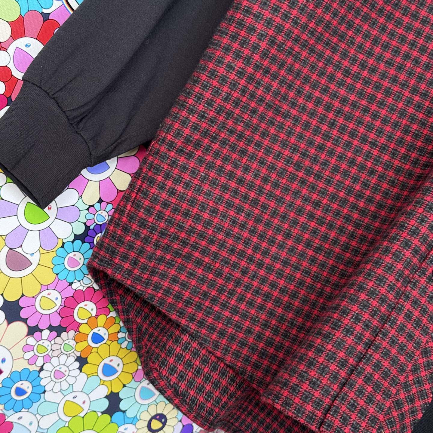 Balenciaga Patched Shirt In Red Check Flannel And Black Dry Jersey - DopestKickz