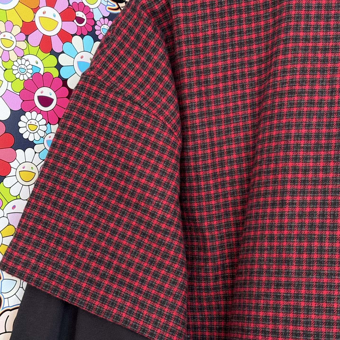 Balenciaga Patched Shirt In Red Check Flannel And Black Dry Jersey - DopestKickz