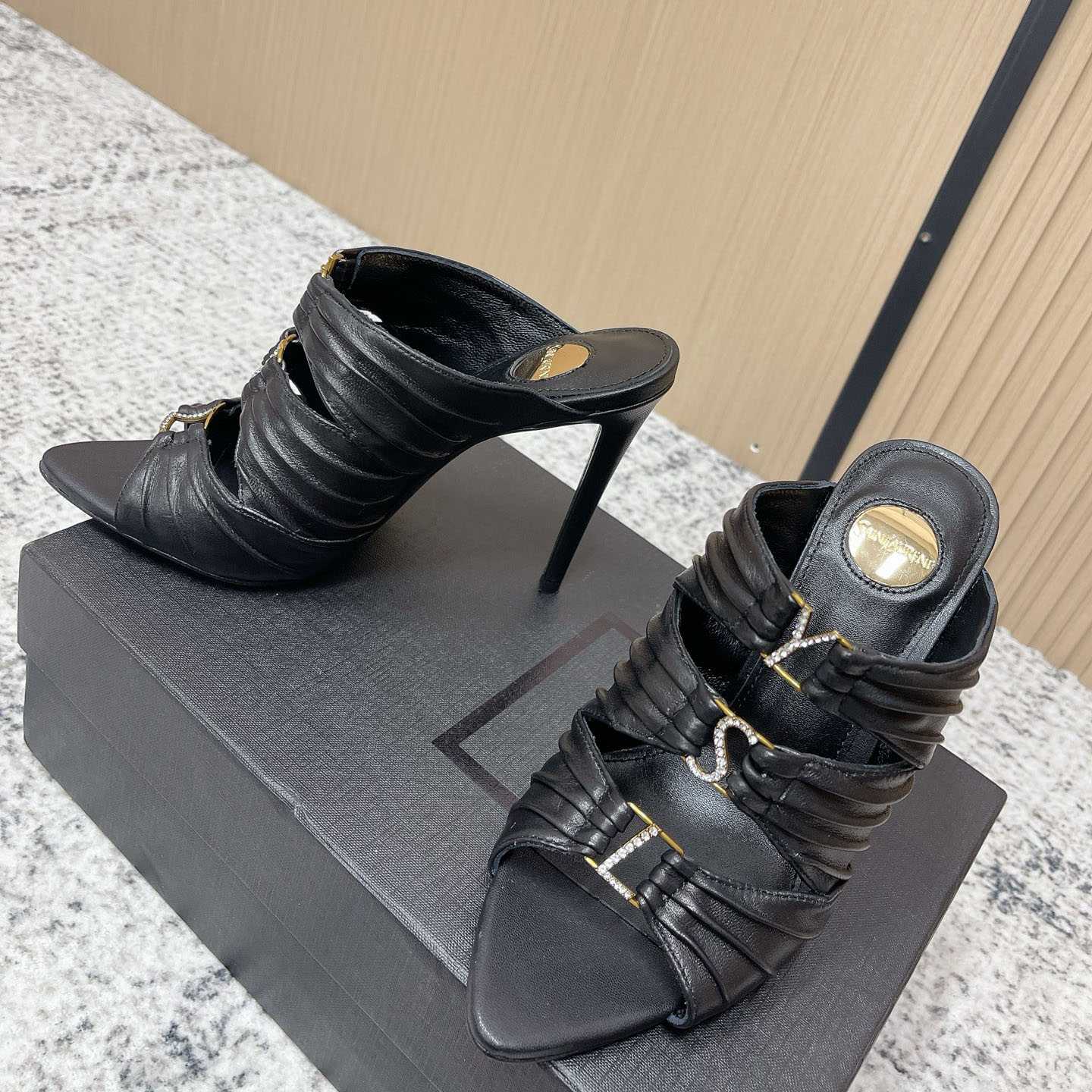 Saint Laurent EMILIE Mules In Satin Crepe - DopestKickz