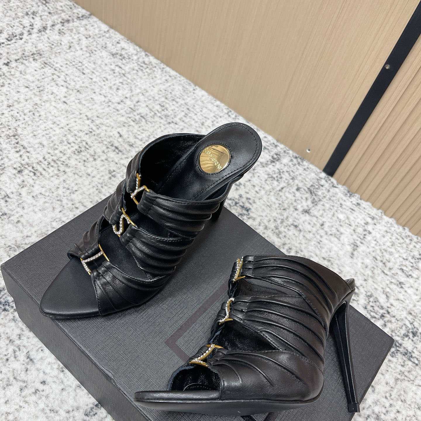 Saint Laurent EMILIE Mules In Satin Crepe - DopestKickz