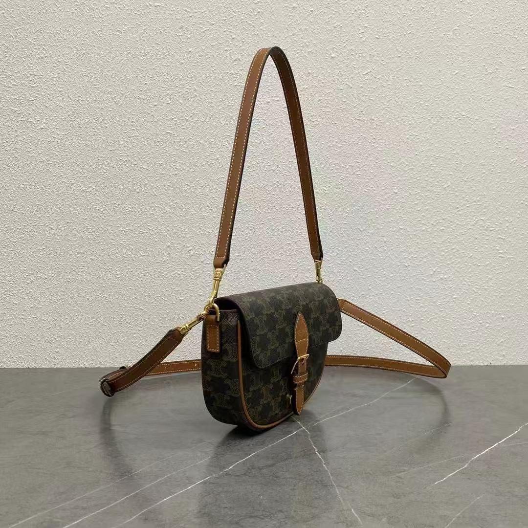 Celine FOLCO SHOULDER BAG IN Triomphe Canvas And Calfskin - DopestKickz