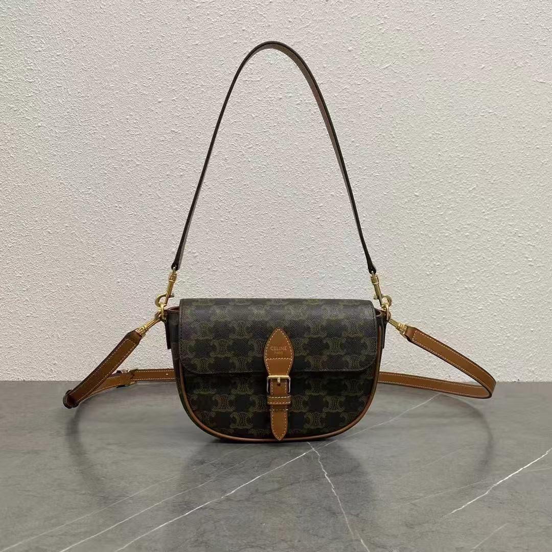 Celine FOLCO SHOULDER BAG IN Triomphe Canvas And Calfskin - DopestKickz