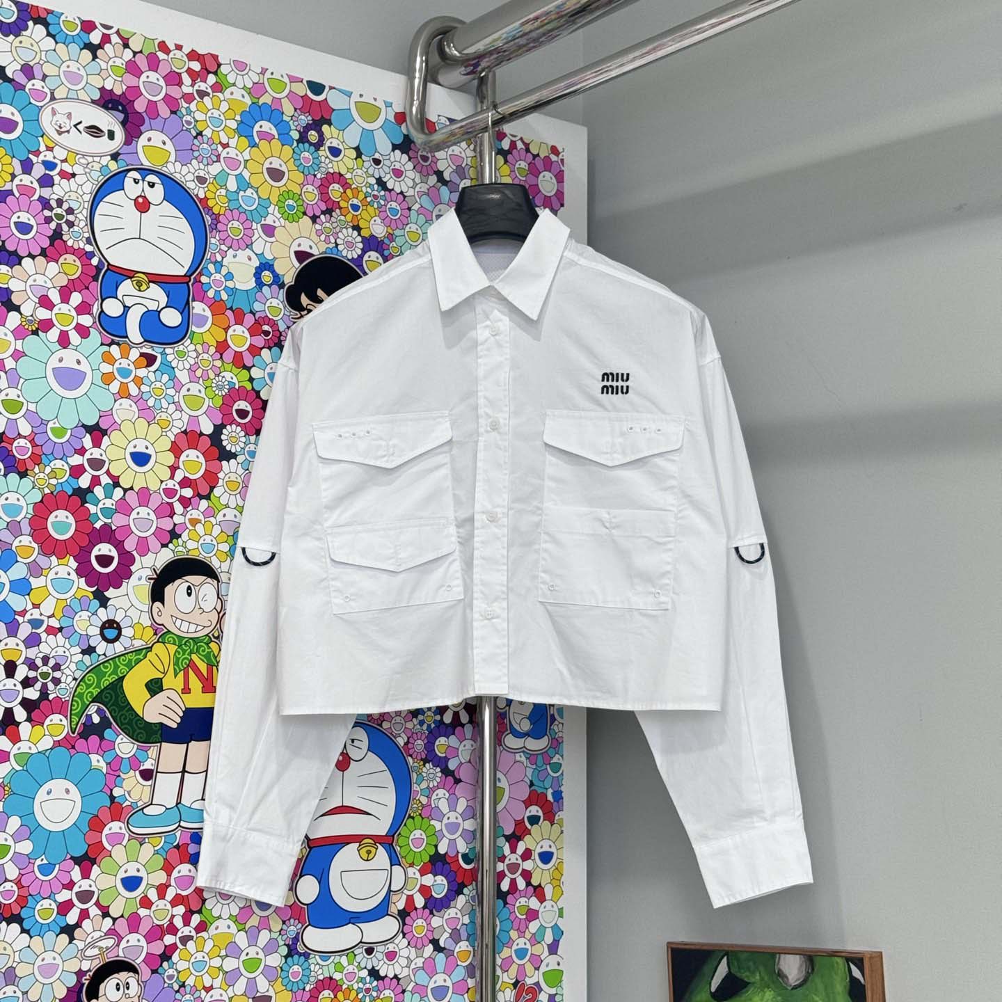 Miu Miu Logo-embroidered Cropped Poplin Shirt - DopestKickz