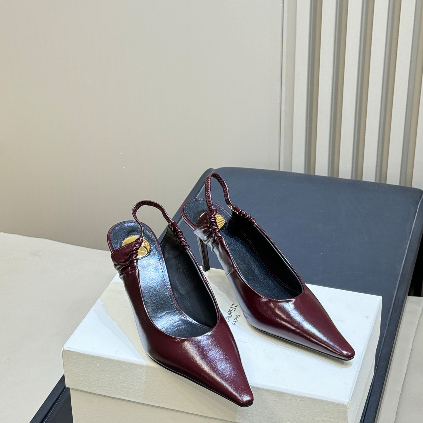 Saint Laurent ANNE-MARIE Slingback Pumps In Smooth Leather - DopestKickz