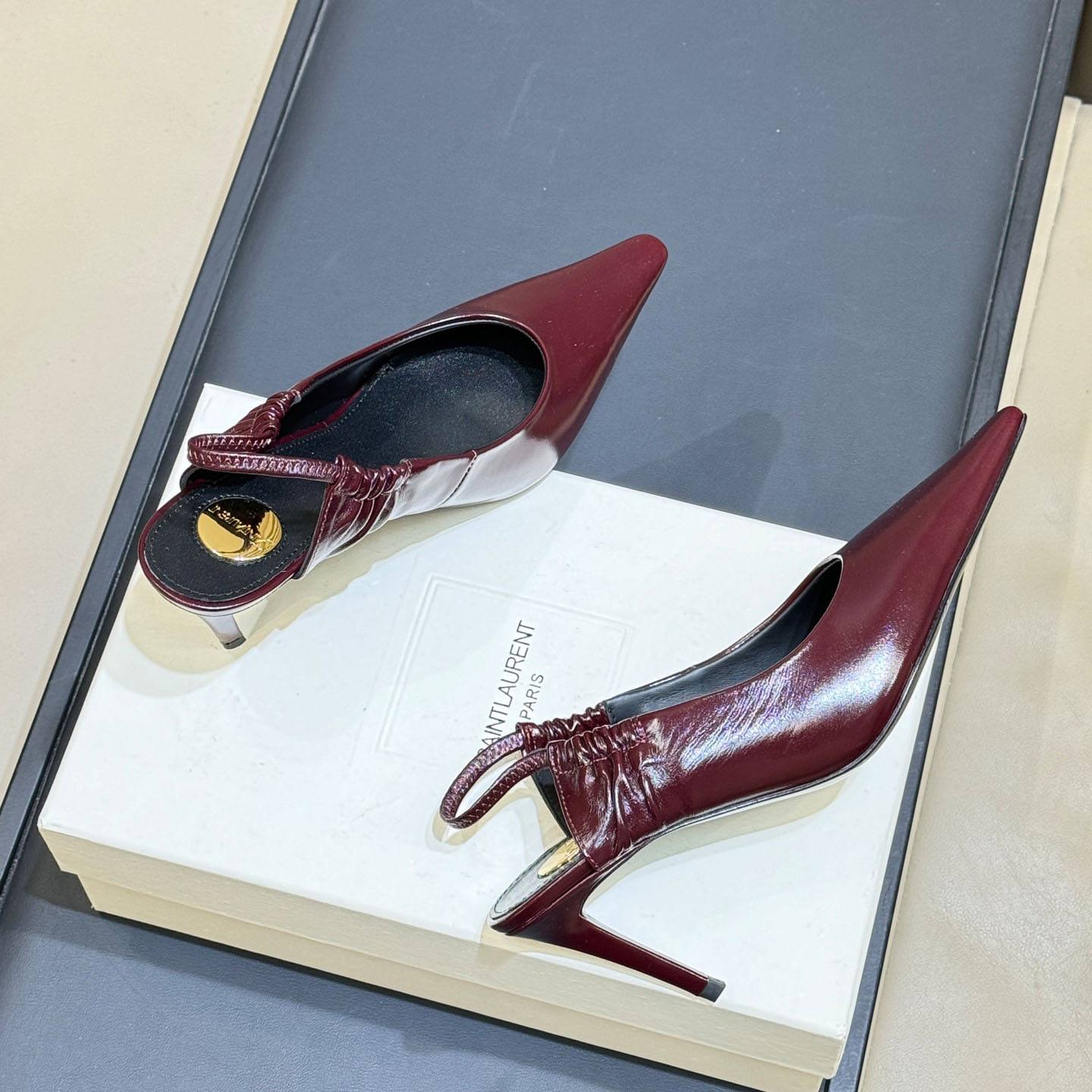 Saint Laurent ANNE-MARIE Slingback Pumps In Smooth Leather - DopestKickz