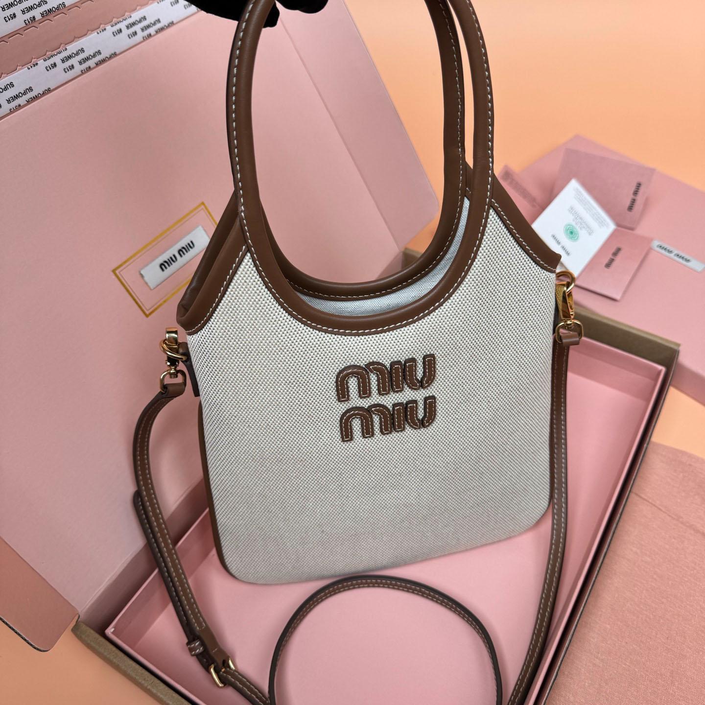 Miu Miu Ivy Canvas And Leather Bag - DopestKickz