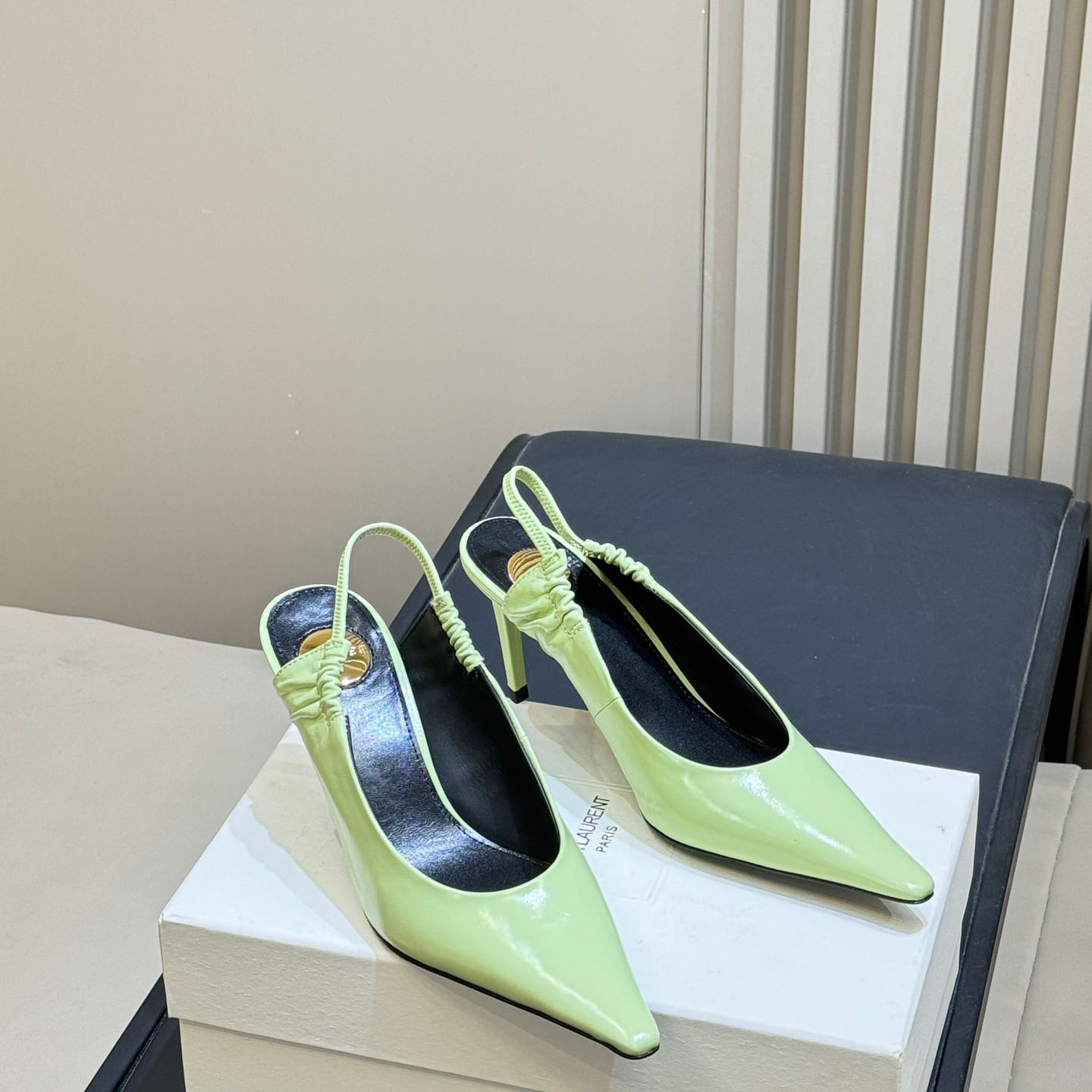 Saint Laurent ANNE-MARIE Slingback Pumps In Smooth Leather - DopestKickz