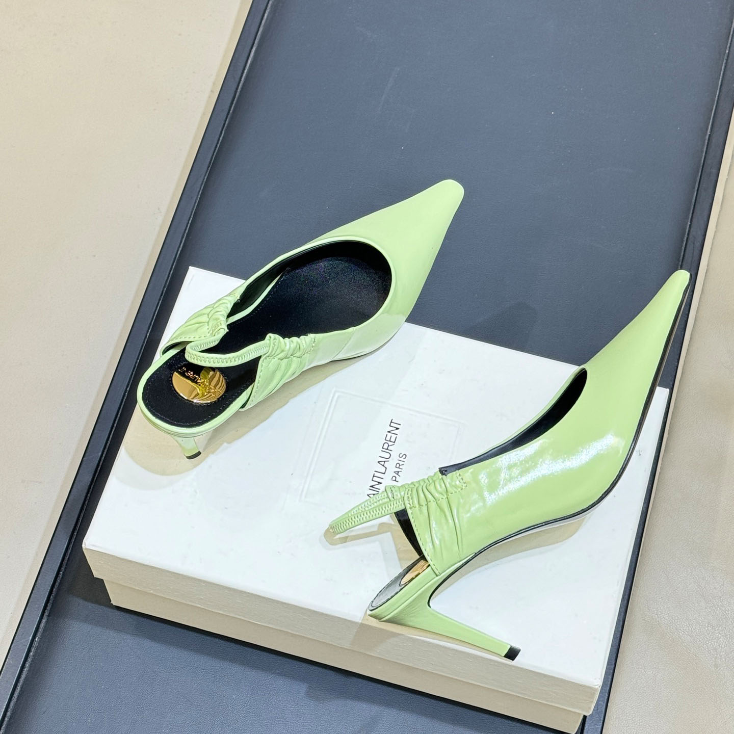 Saint Laurent ANNE-MARIE Slingback Pumps In Smooth Leather - DopestKickz