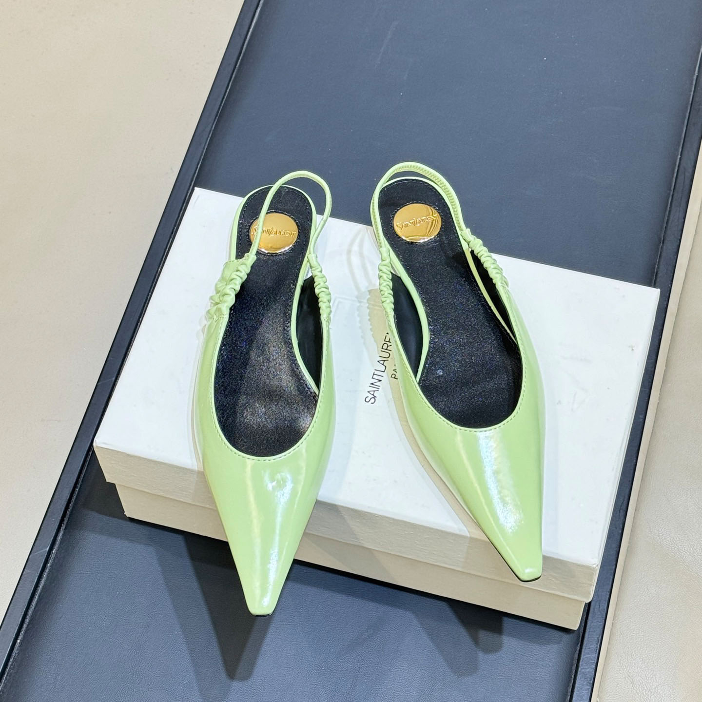 Saint Laurent ANNE-MARIE Slingback Pumps In Smooth Leather - DopestKickz