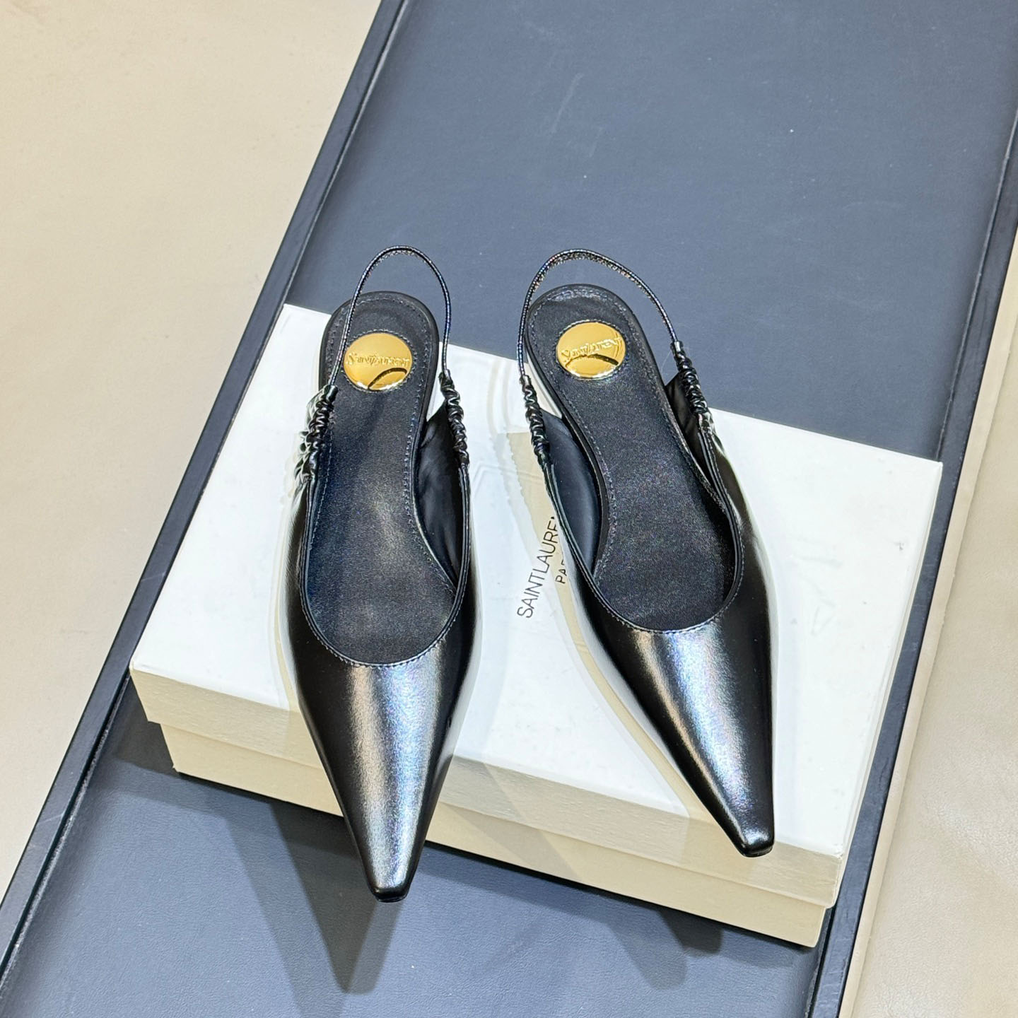 Saint Laurent ANNE-MARIE Slingback Pumps In Smooth Leather - DopestKickz