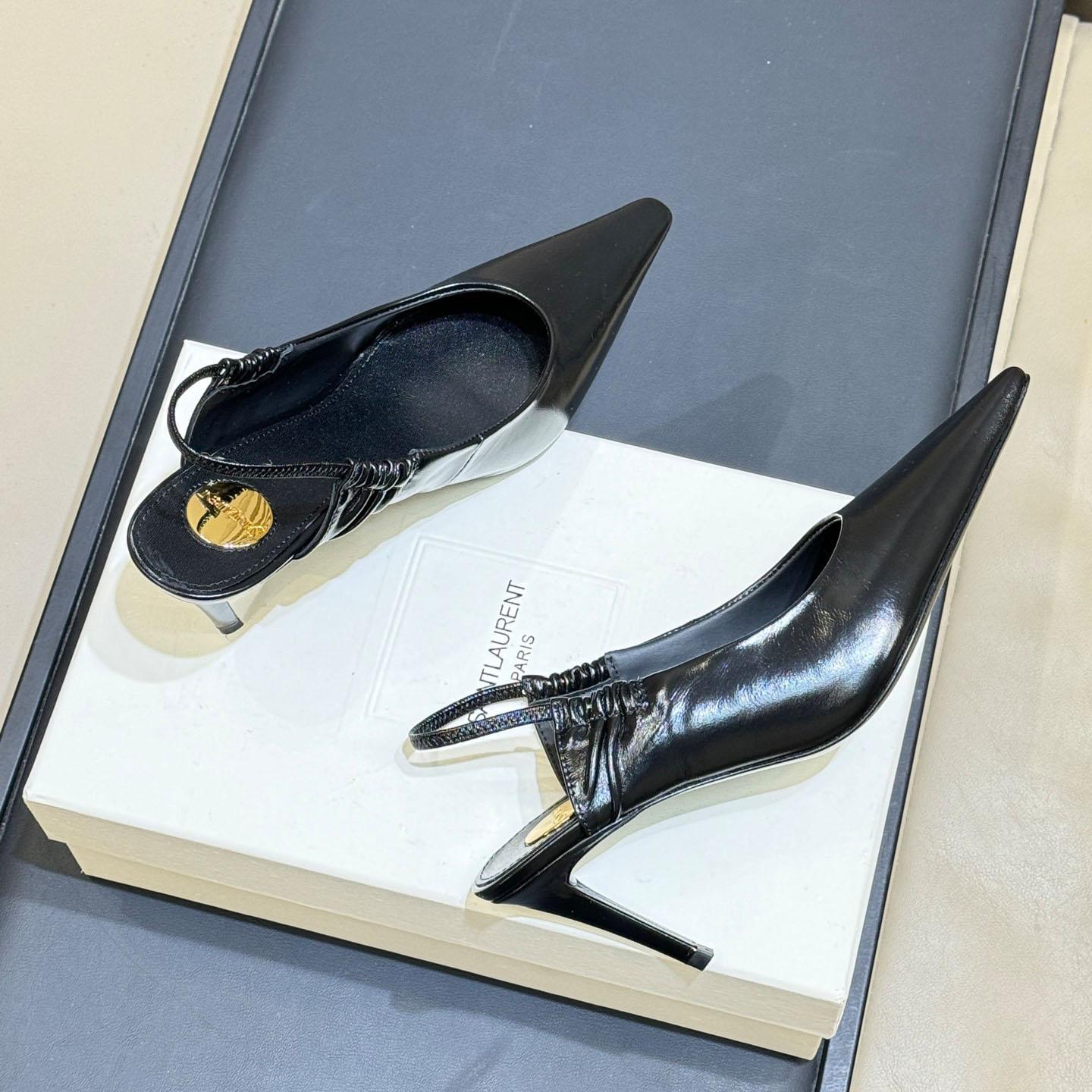 Saint Laurent ANNE-MARIE Slingback Pumps In Smooth Leather - DopestKickz