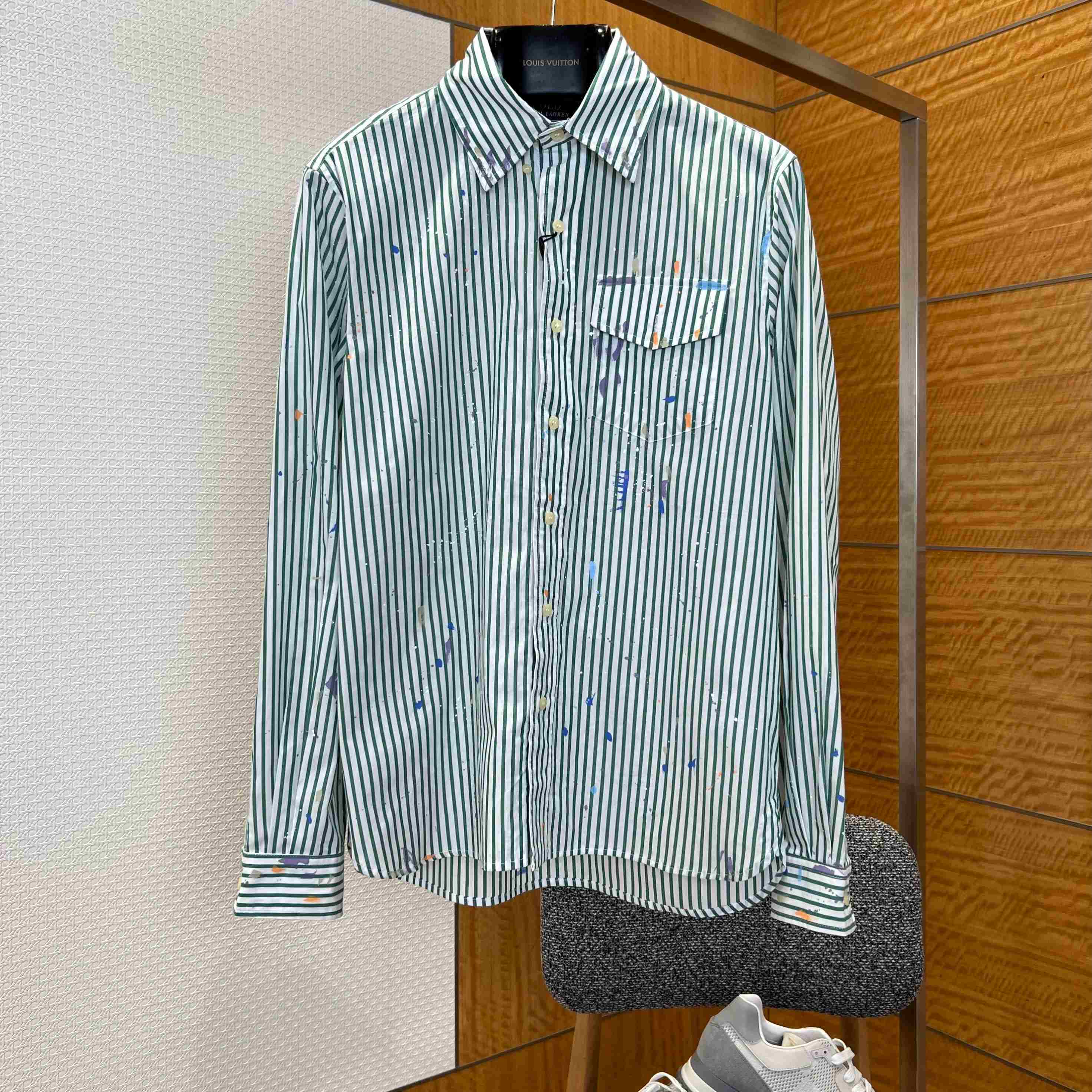  Ralph Lauren Classic Fit Paint-Splatter Striped Shirt - DopestKickz