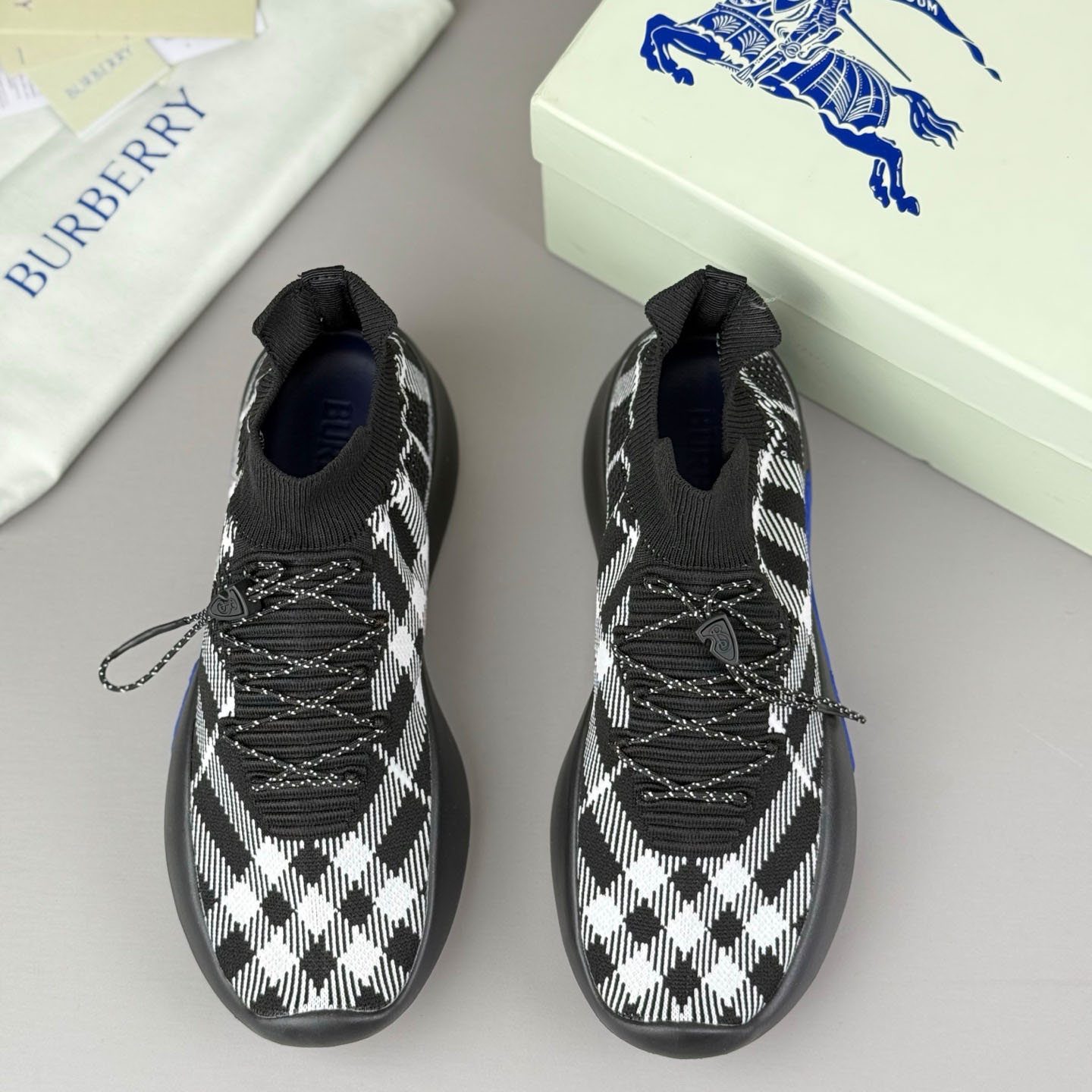 Burberry Check Knit Neptune Sneakers - DopestKickz