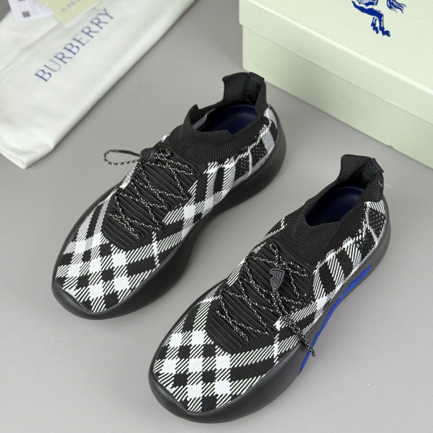 Burberry Check Knit Neptune Sneakers - DopestKickz