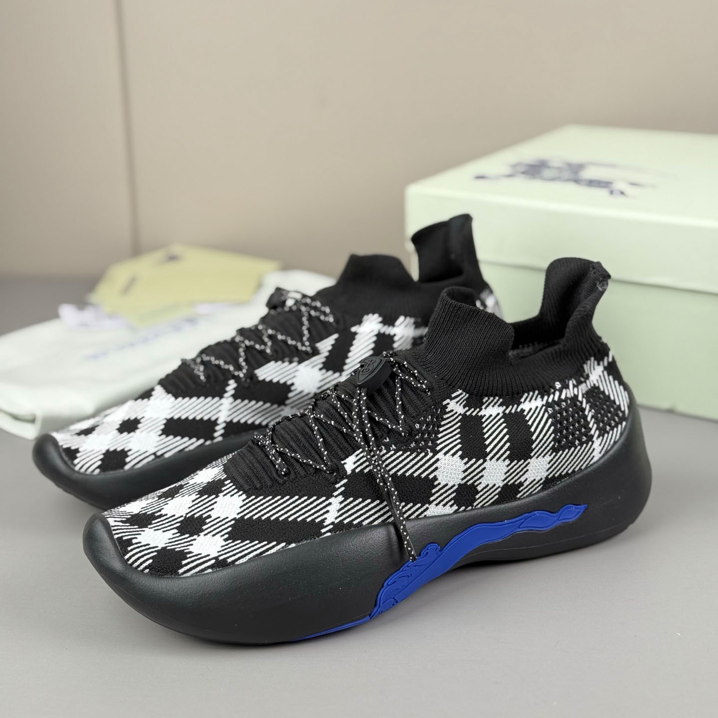 Burberry Check Knit Neptune Sneakers - DopestKickz