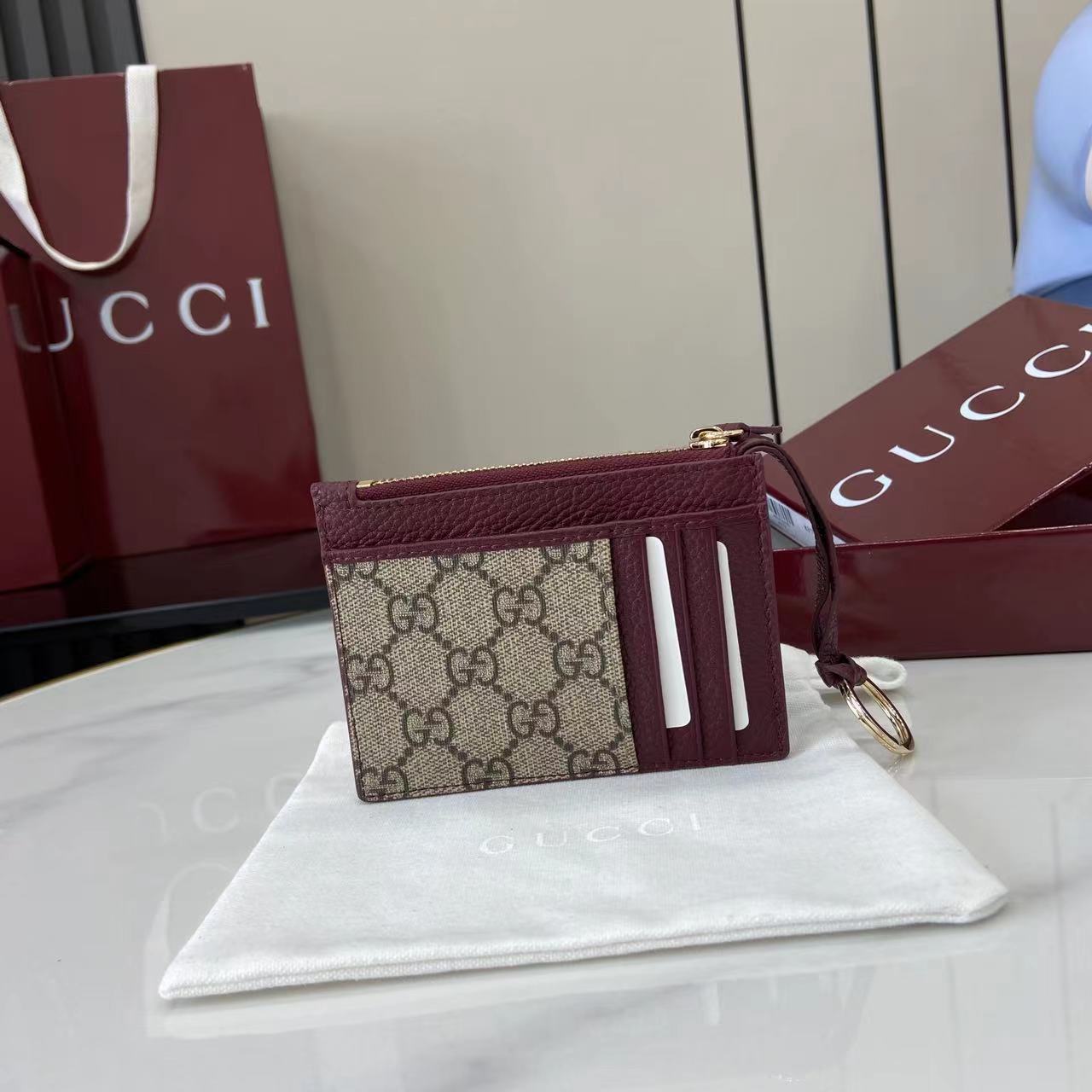 Gucci Bi-color GG Marmont Zip Key Pouch - DopestKickz