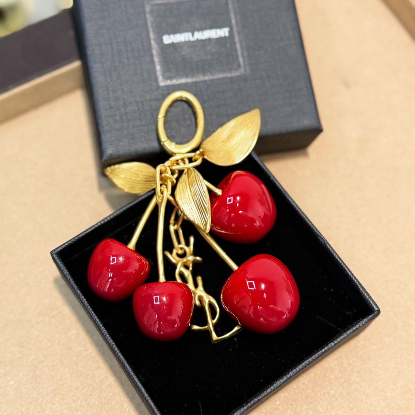 Saint Laurent CASSANDRE Cherry Bag Charm In Resin And Metal - DopestKickz