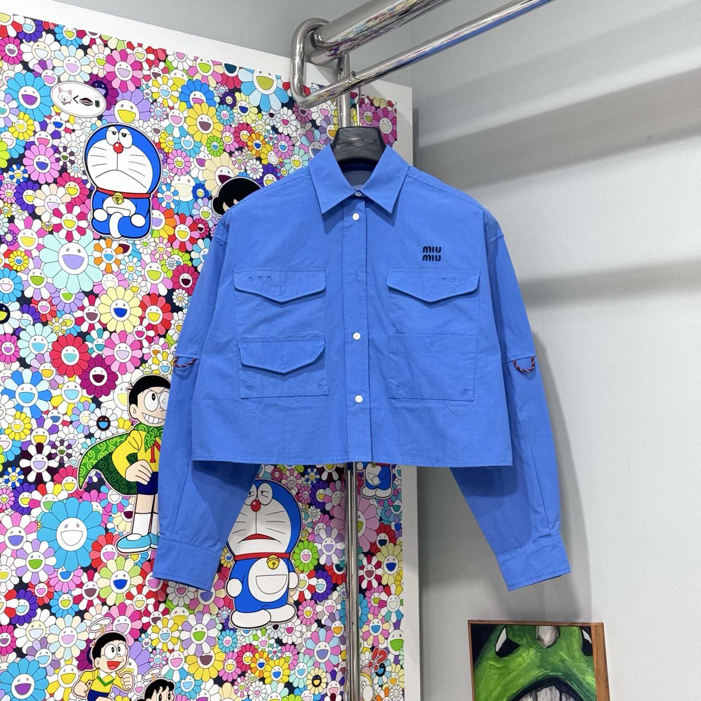 Miu Miu Logo-embroidered Cropped Poplin Shirt - DopestKickz